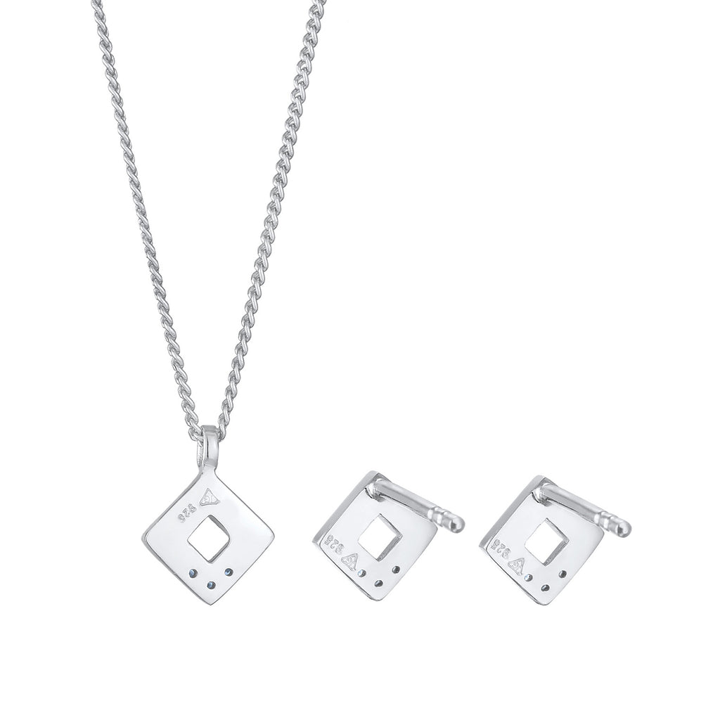 Silver Set Perhiasan Perak 925 Wanita Square Pendant Geo Set Stud