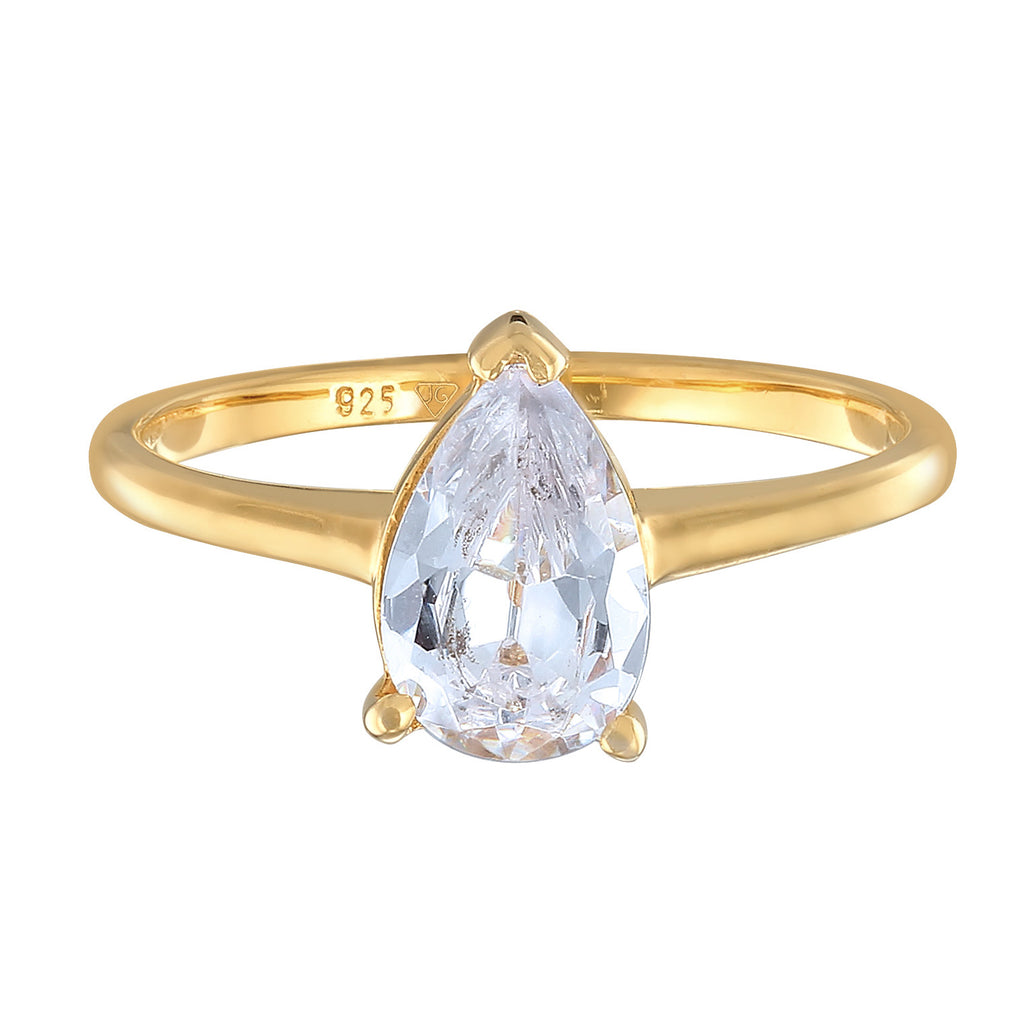 Gold Cincin Perhiasan Perak 925 Wanita Engagement Solitaire Drop Zirconia Gold Plated