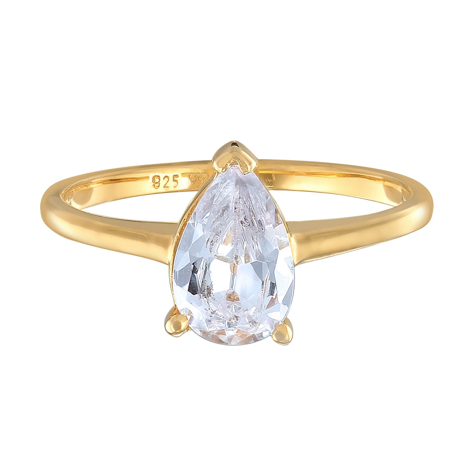 Gold Cincin Perhiasan Perak 925 Wanita Engagement Solitaire Drop Zirconia Gold Plated