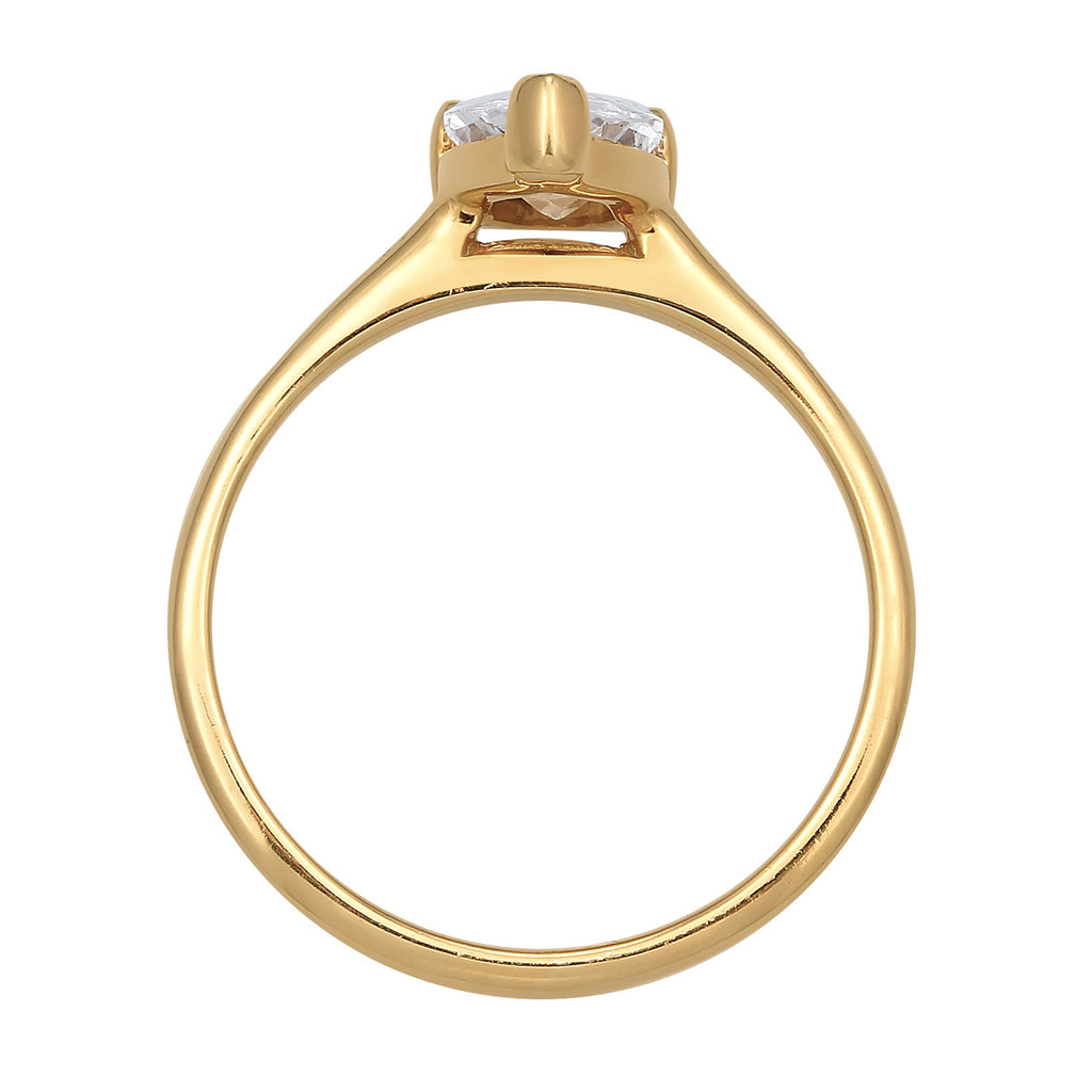 Ring Engagement Solitaire Drop Zirconia 925 Sterling Silver Gold Plated