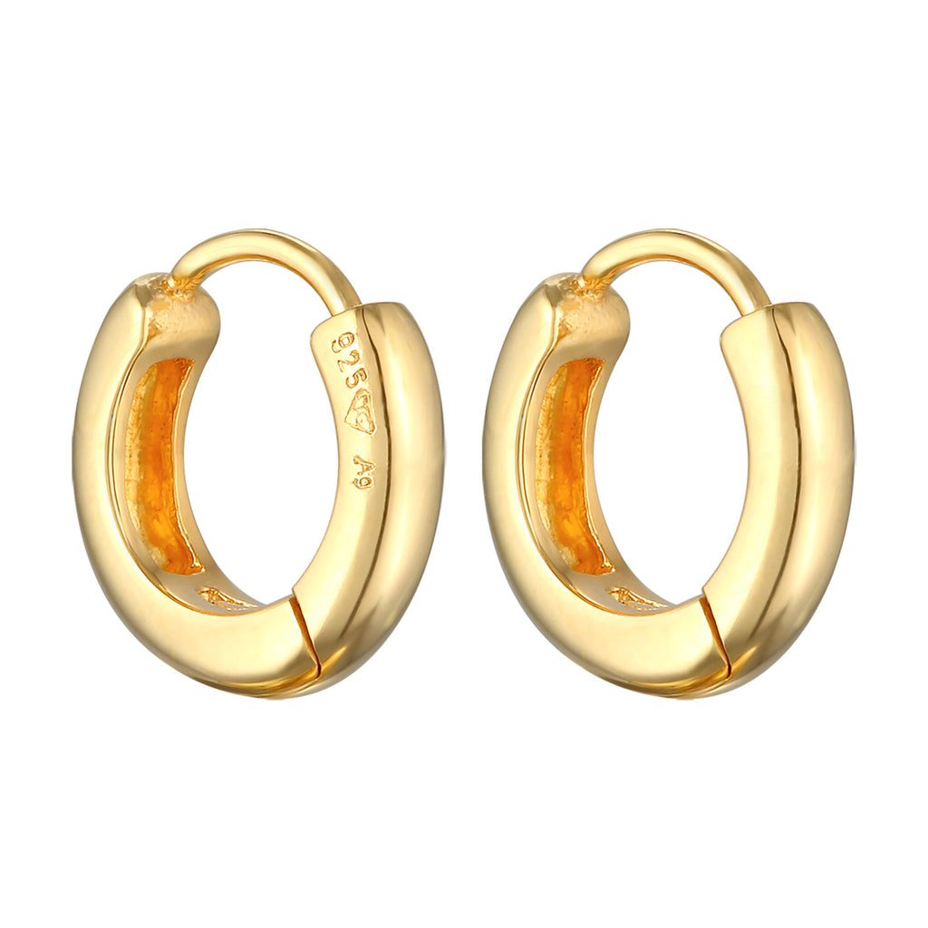 Gold Perhiasan Wanita Perak Asli - Silver Anting Creoles Hinge Basic Round Lapis Emas
