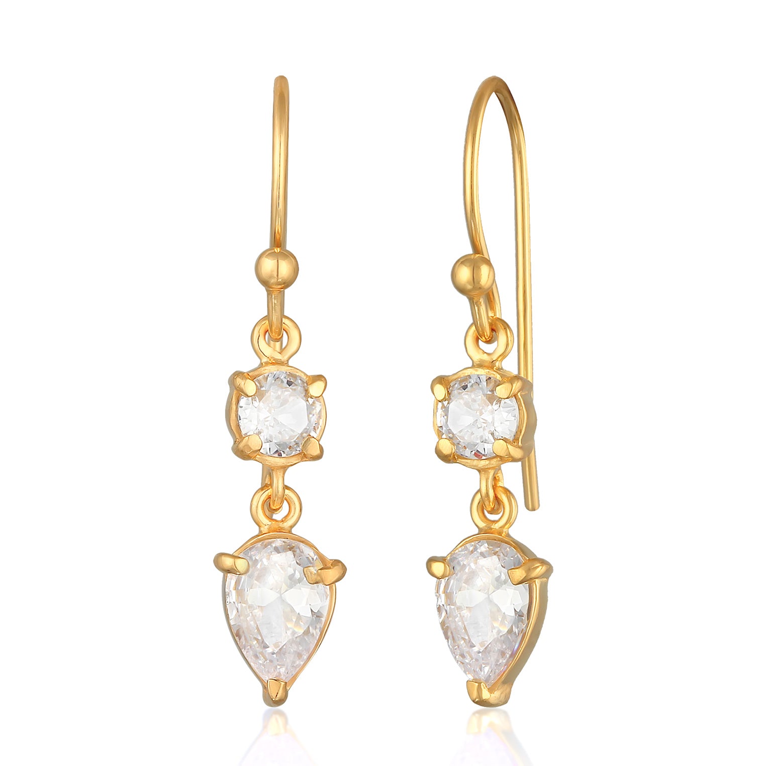 Gold Perhiasan Wanita Perak Asli - Silver Anting Ear Hanger Drop Solitaire Sparkling Zirconia Lapis Emas