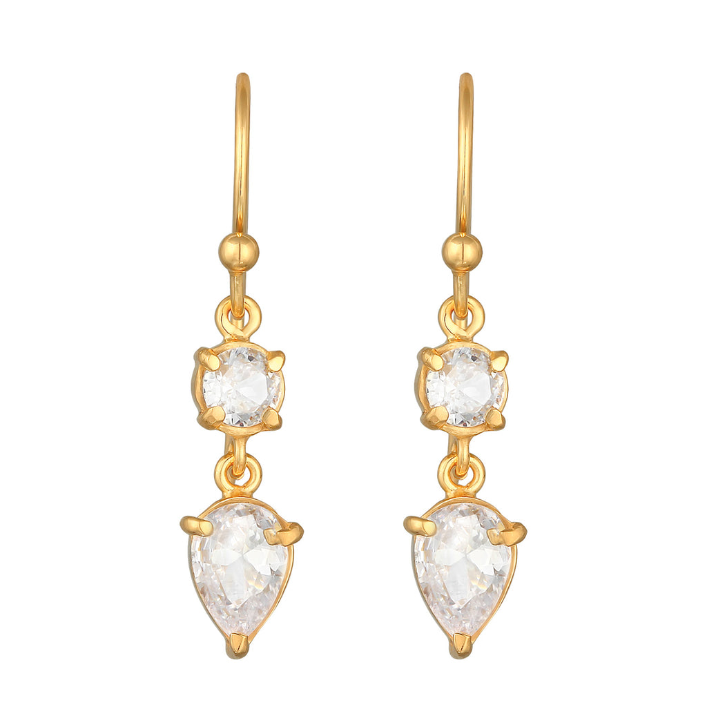 Gold Perhiasan Wanita Perak Asli - Silver Anting Ear Hanger Drop Solitaire Sparkling Zirconia Lapis Emas