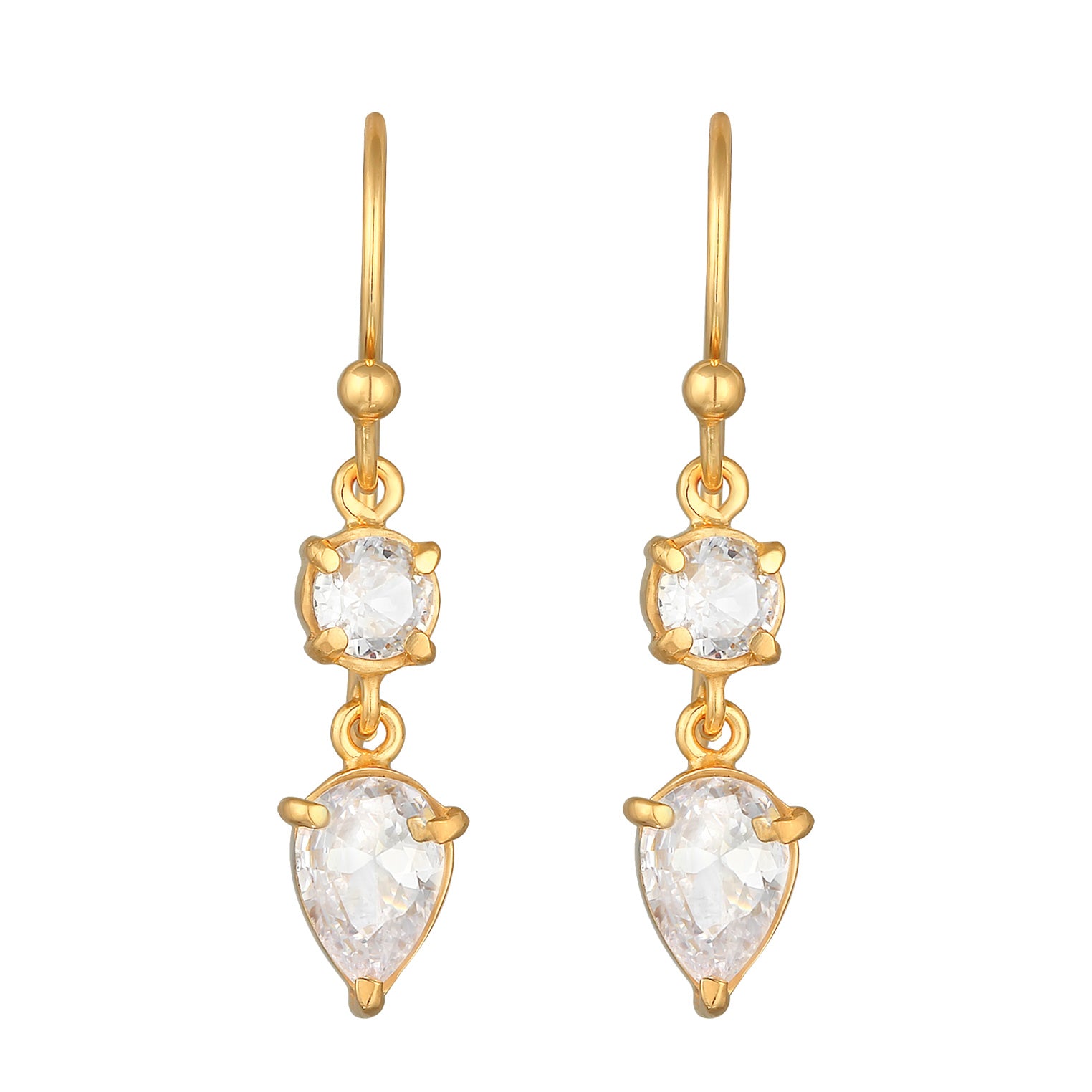 Gold Perhiasan Wanita Perak Asli - Silver Anting Ear Hanger Drop Solitaire Sparkling Zirconia Lapis Emas