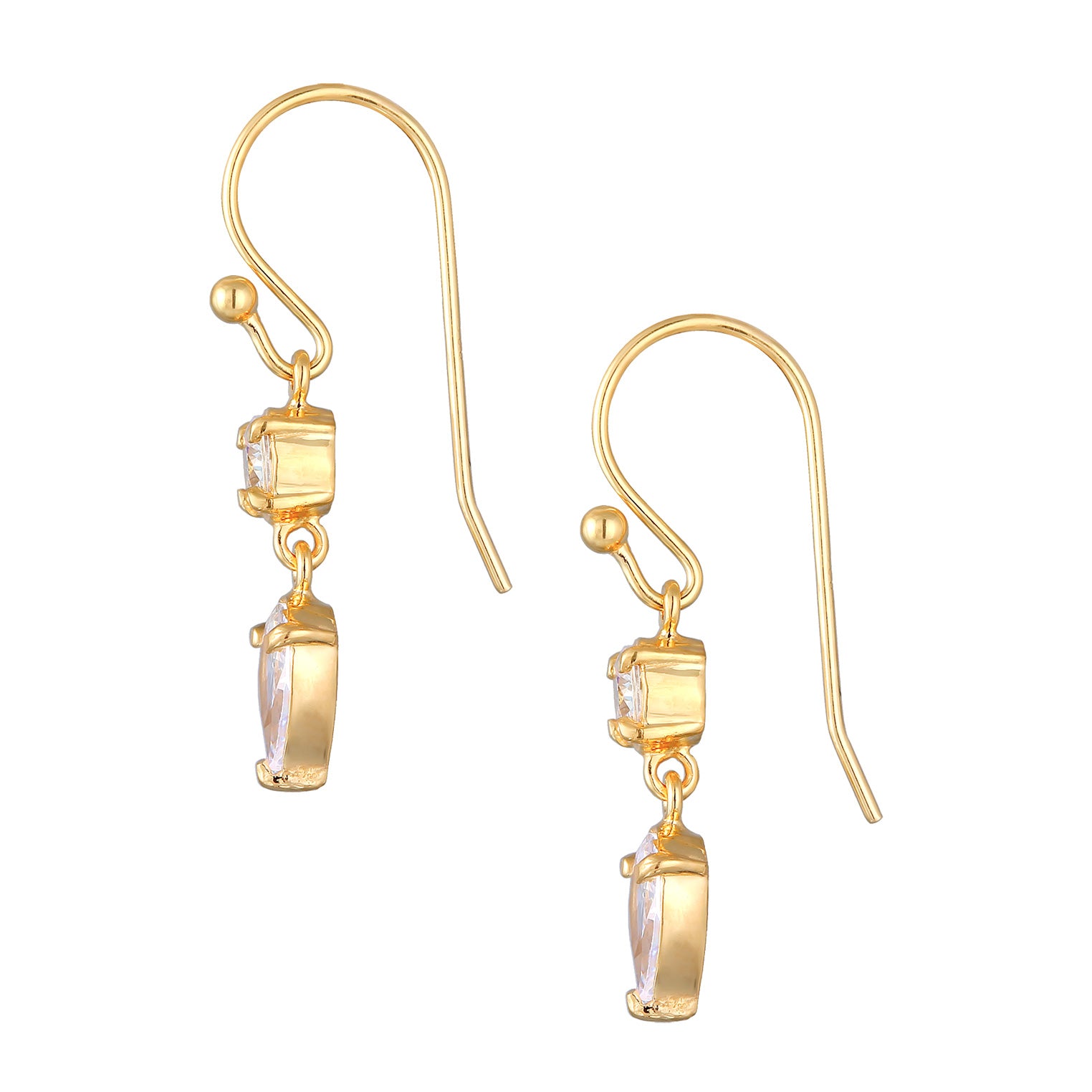 Gold Perhiasan Wanita Perak Asli - Silver Anting Ear Hanger Drop Solitaire Sparkling Zirconia Lapis Emas