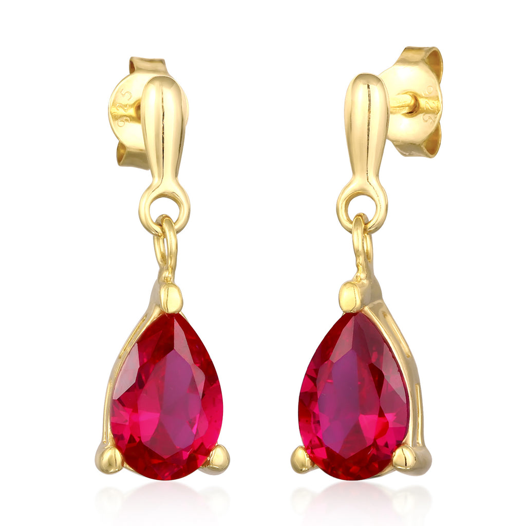 Gold Anting Perhiasan Perak 925 Wanita Ear Hanger Drop Pendant Synthetic Ruby Gold Plated