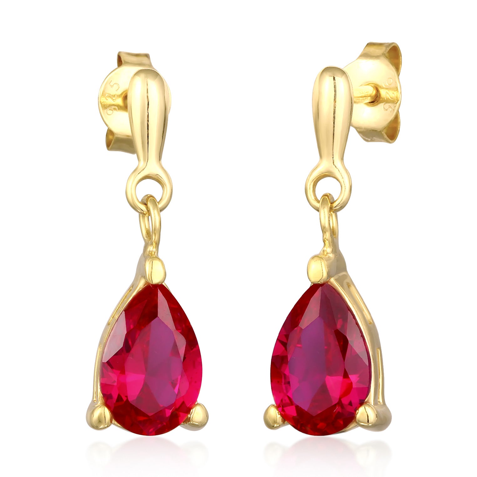 Gold Anting Perhiasan Perak 925 Wanita Ear Hanger Drop Pendant Synthetic Ruby Gold Plated
