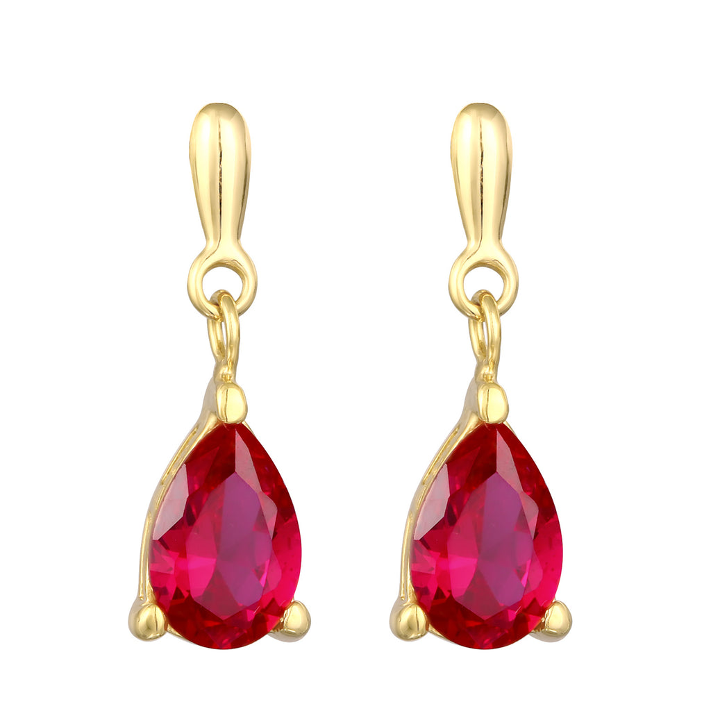 Gold Anting Perhiasan Perak 925 Wanita Ear Hanger Drop Pendant Synthetic Ruby Gold Plated