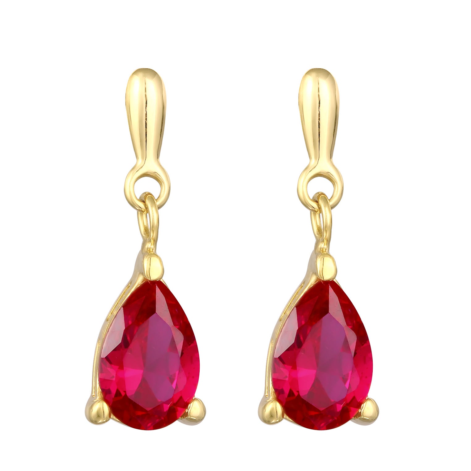 Gold Anting Perhiasan Perak 925 Wanita Ear Hanger Drop Pendant Synthetic Ruby Gold Plated