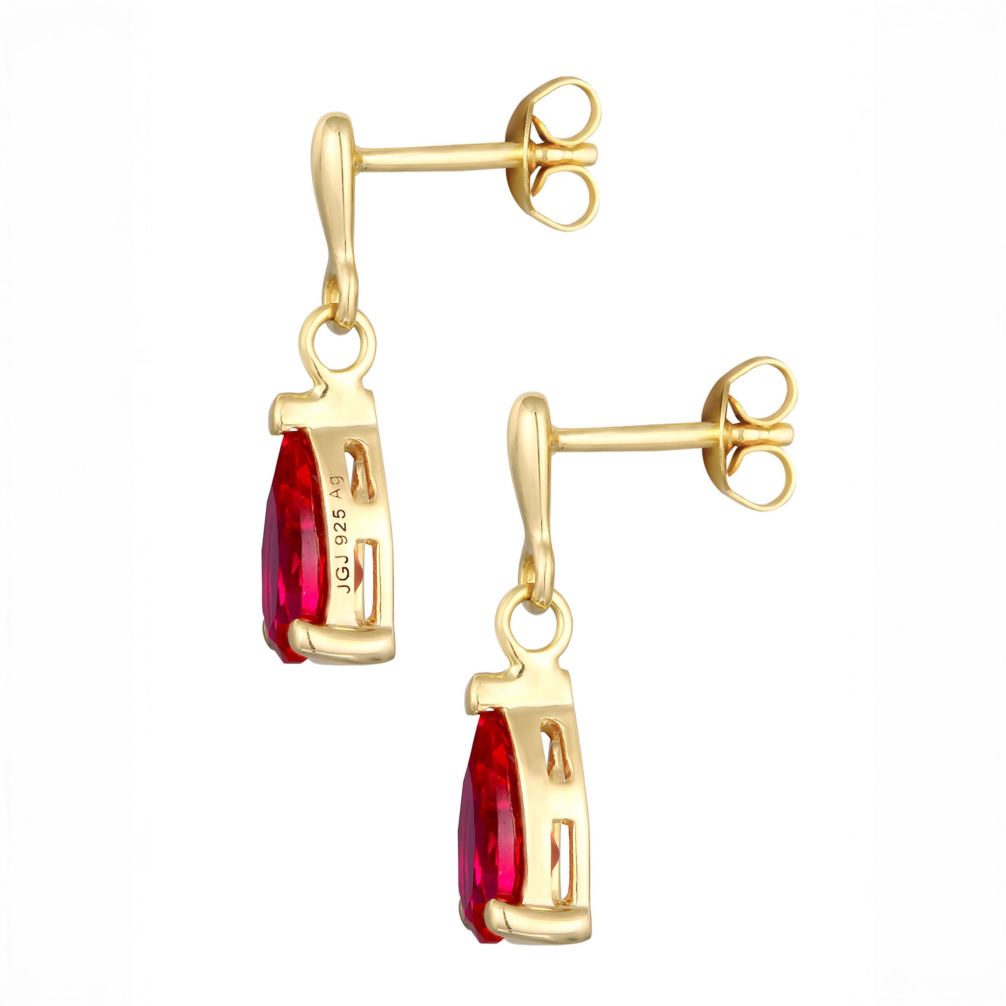 Gold Anting Perhiasan Perak 925 Wanita Ear Hanger Drop Pendant Synthetic Ruby Gold Plated