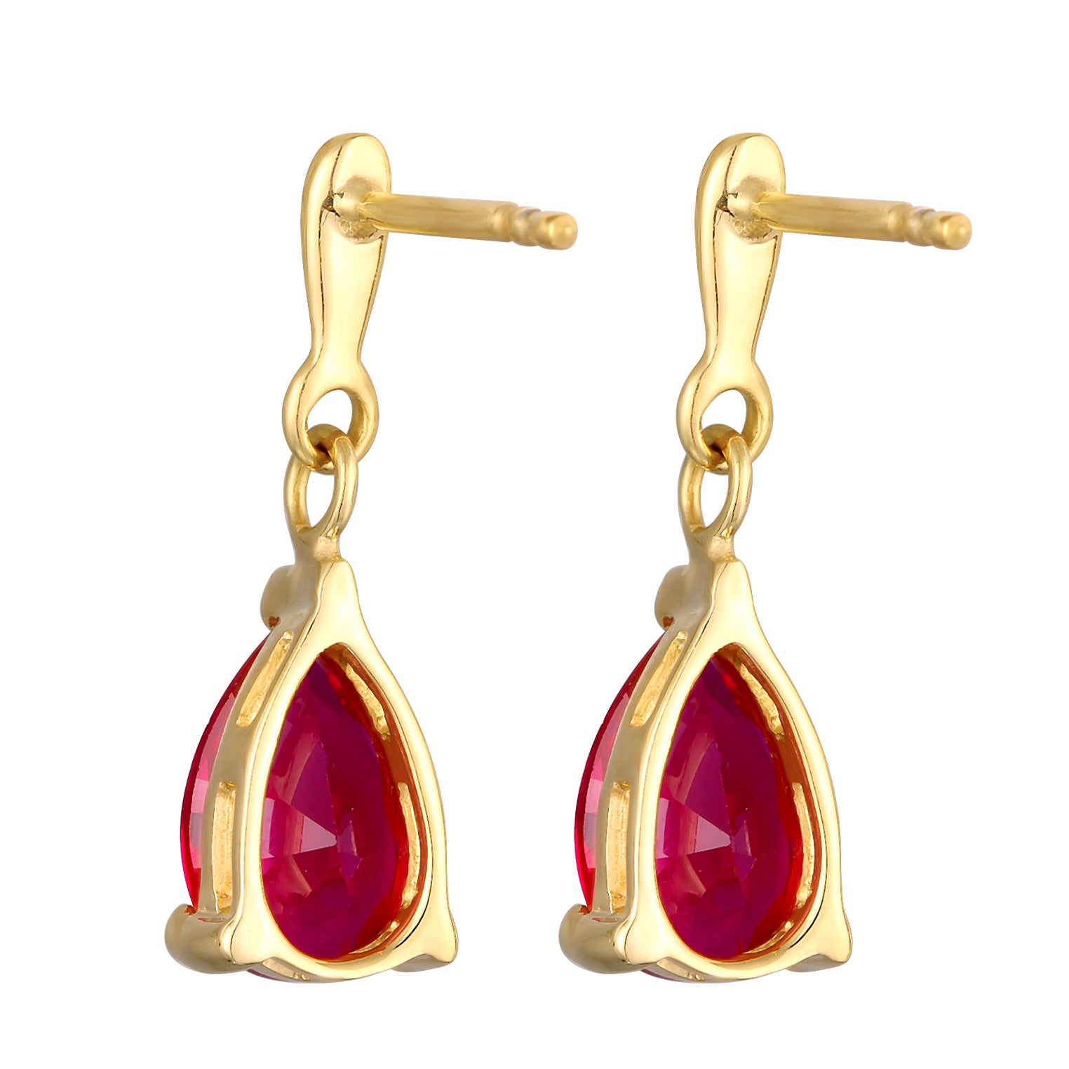 Gold Anting Perhiasan Perak 925 Wanita Ear Hanger Drop Pendant Synthetic Ruby Gold Plated