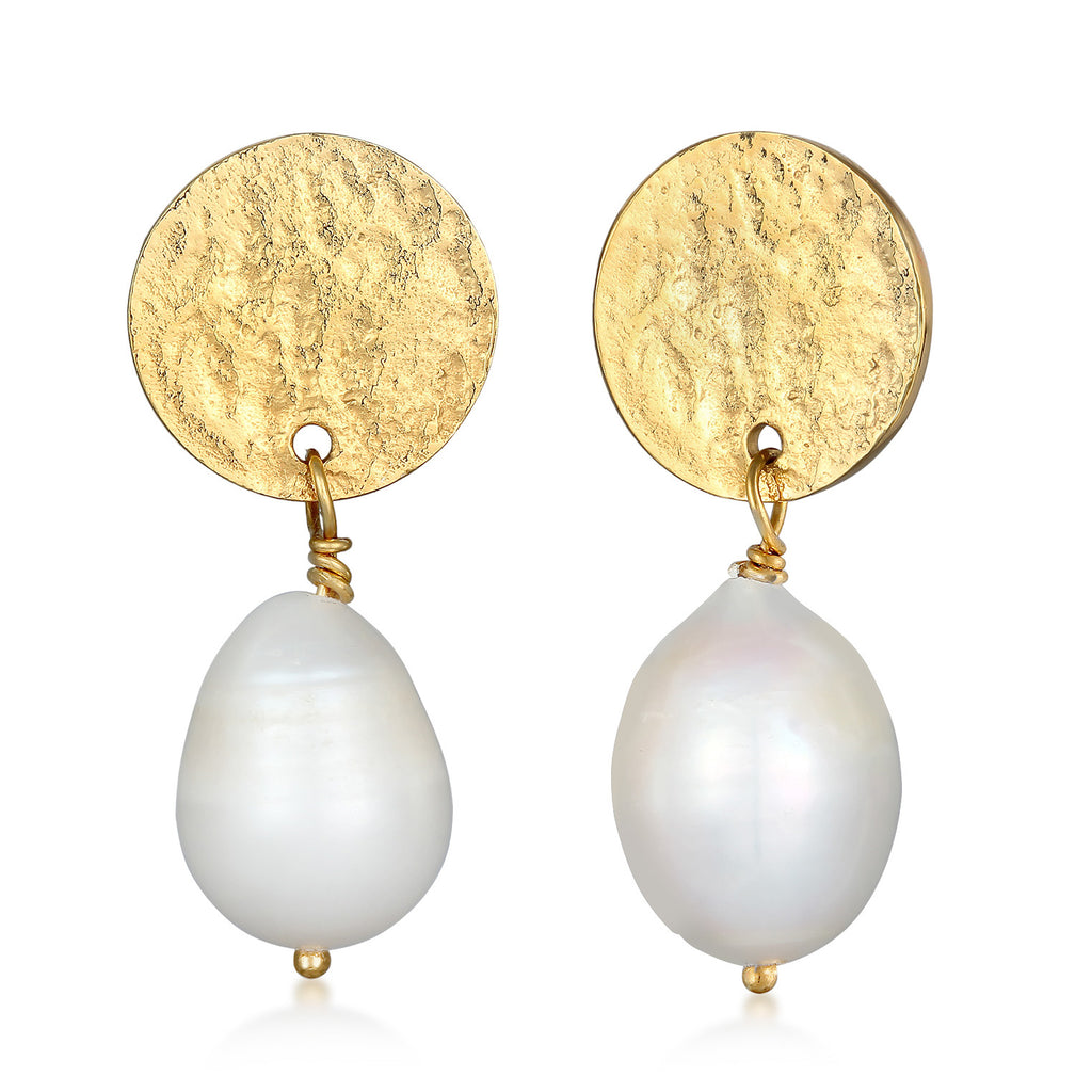 Gold Perhiasan Wanita Perak Asli - Silver Anting Ear Hanger Platelet Organic Freshwater Pearls Lapis Emas