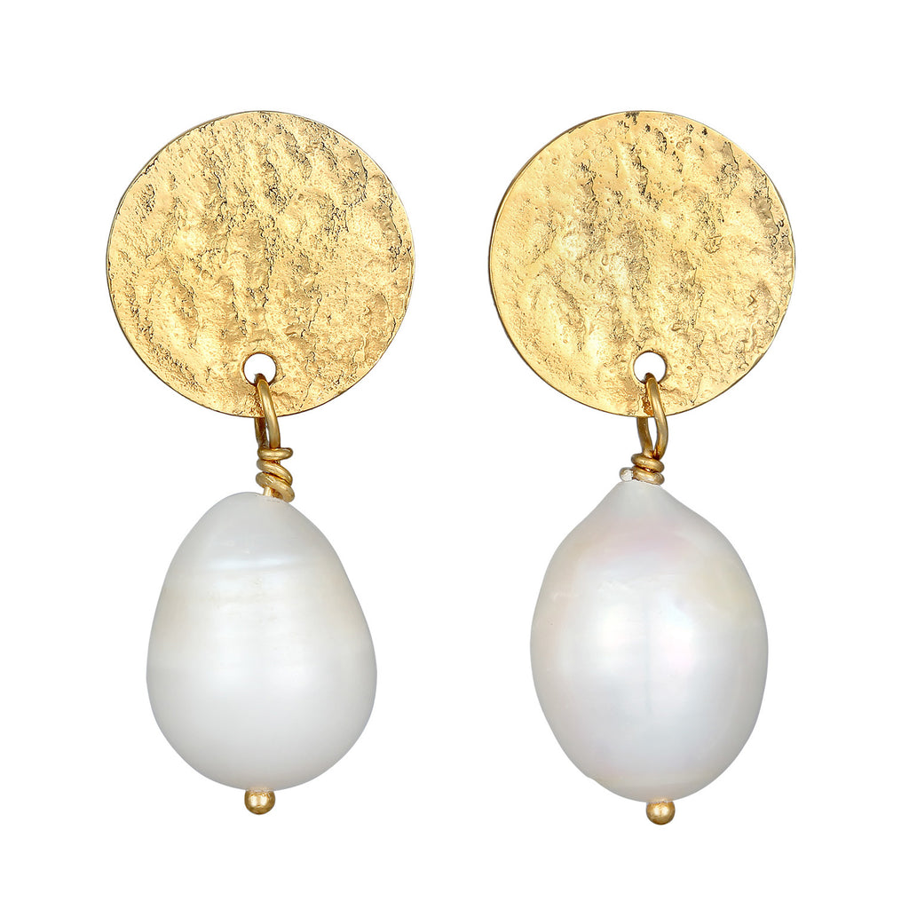Gold Perhiasan Wanita Perak Asli - Silver Anting Ear Hanger Platelet Organic Freshwater Pearls Lapis Emas
