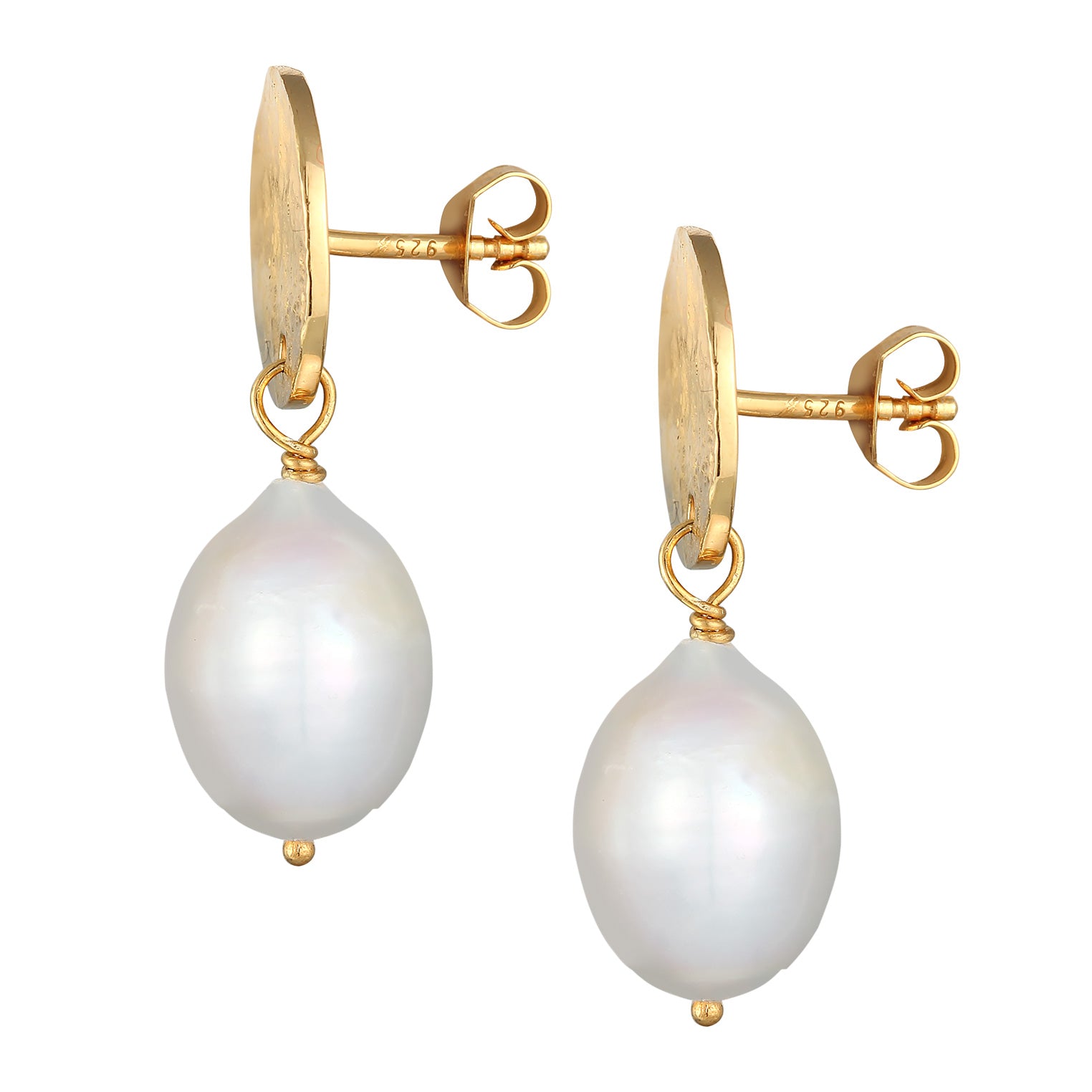 Gold Perhiasan Wanita Perak Asli - Silver Anting Ear Hanger Platelet Organic Freshwater Pearls Lapis Emas