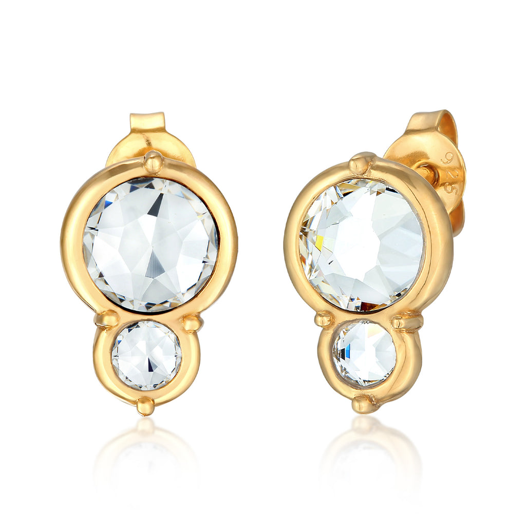 Ladies Stud Earrings Round Elegant with crystal in 925 sterling silver gold plated