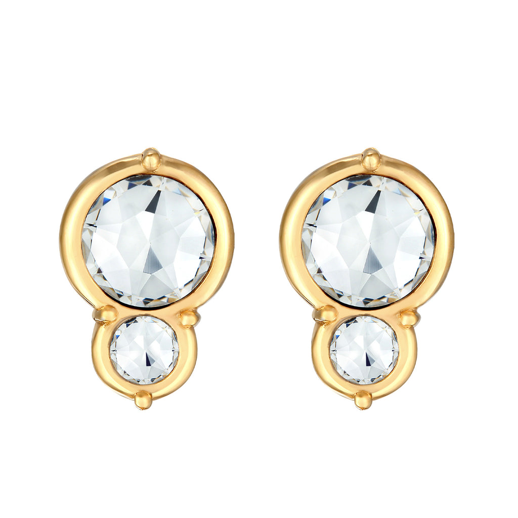 Gold Anting Perhiasan Perak 925 Wanita Stud Round Elegant Crystal Gold Plated