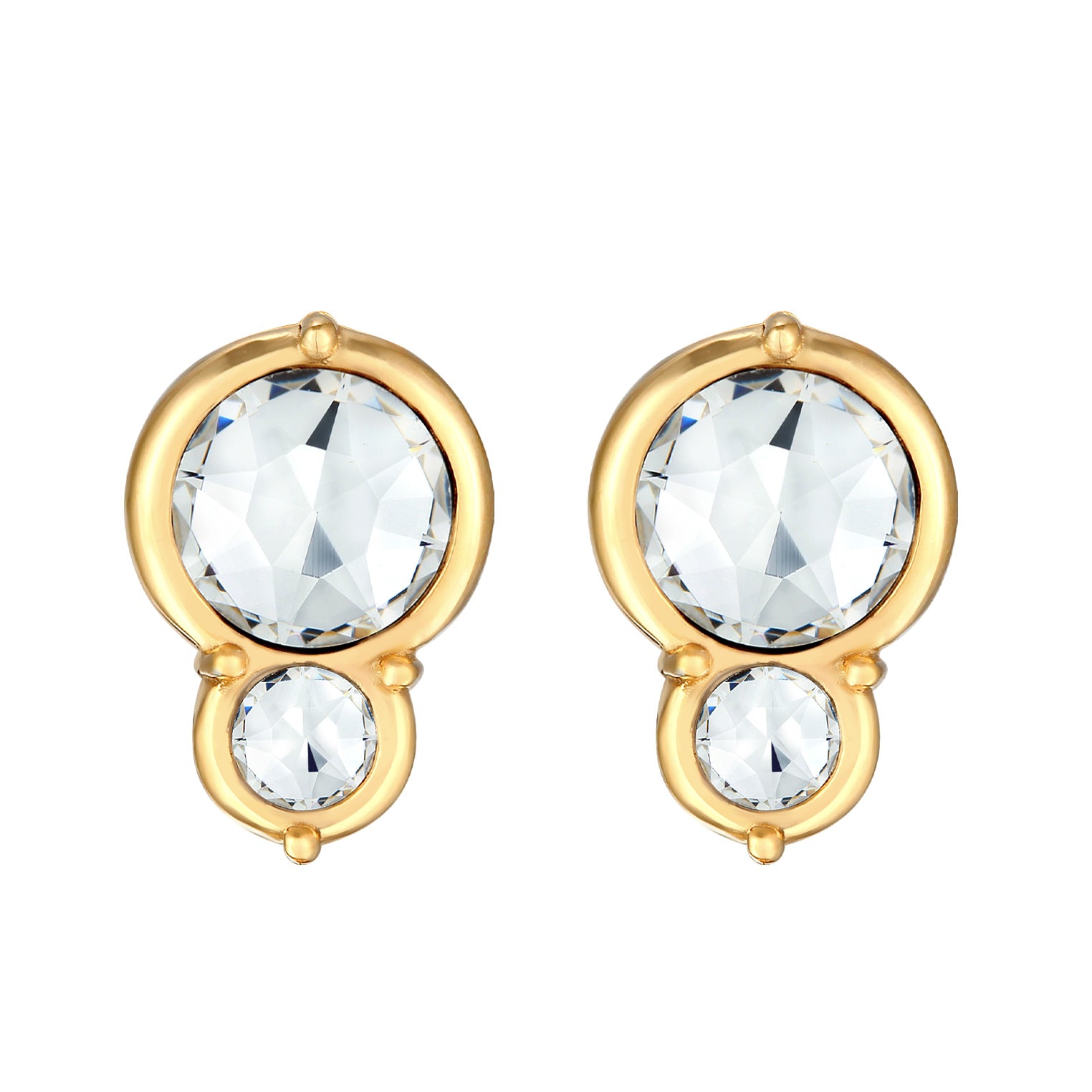 Gold Anting Perhiasan Perak 925 Wanita Stud Round Elegant Crystal Gold Plated