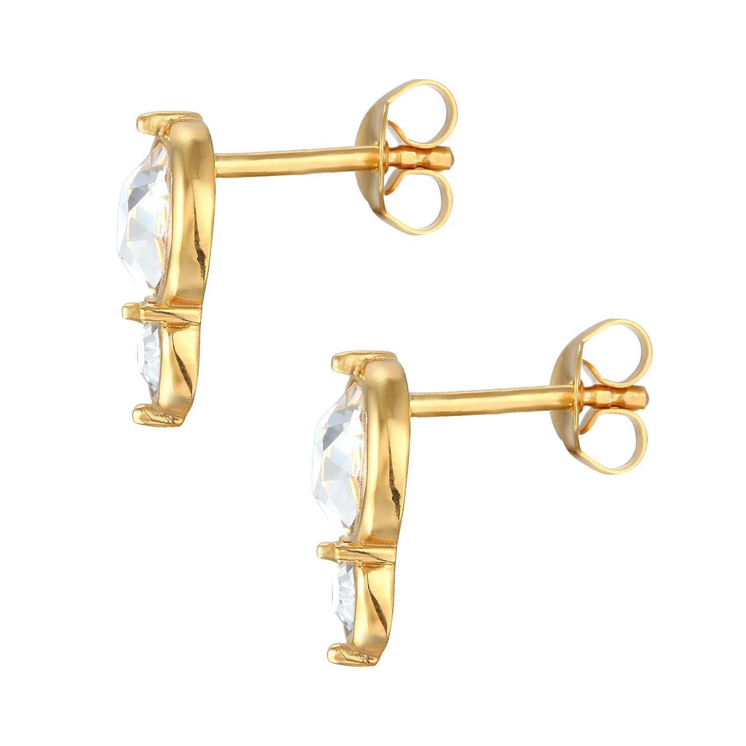Gold Anting Perhiasan Perak 925 Wanita Stud Round Elegant Crystal Gold Plated