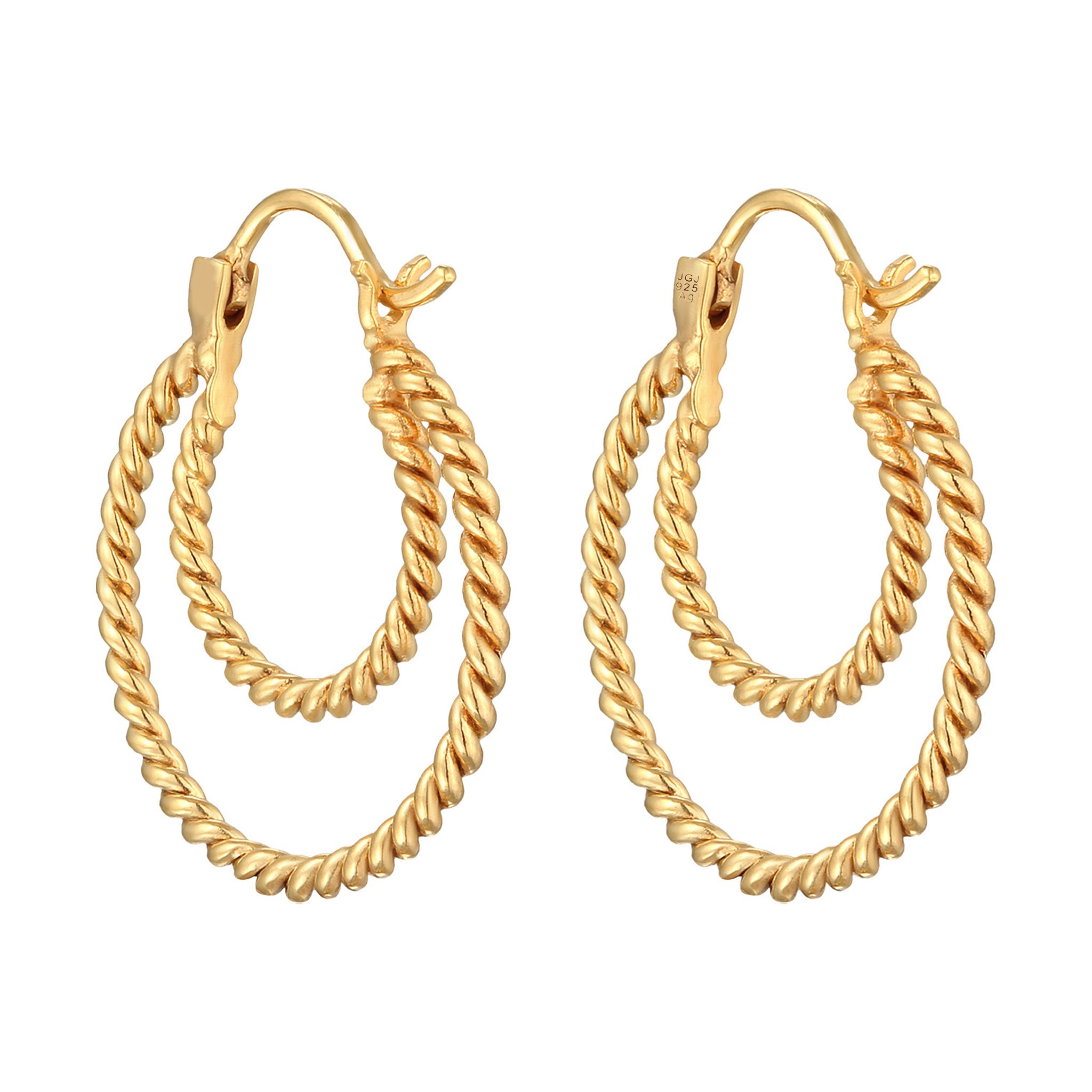 Gold Perhiasan Wanita Perak Asli - Silver Anting Creoles Twisted Elegant Lapis Emas