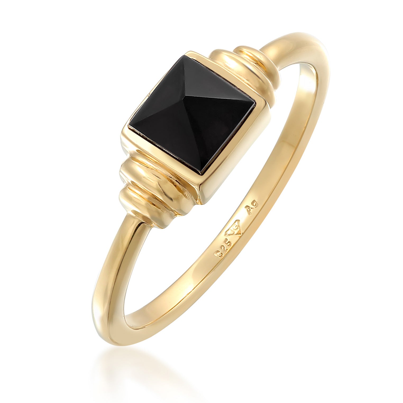 Gold Cincin Perhiasan Perak 925 Wanita Square Vintage Onyx Gold Plated