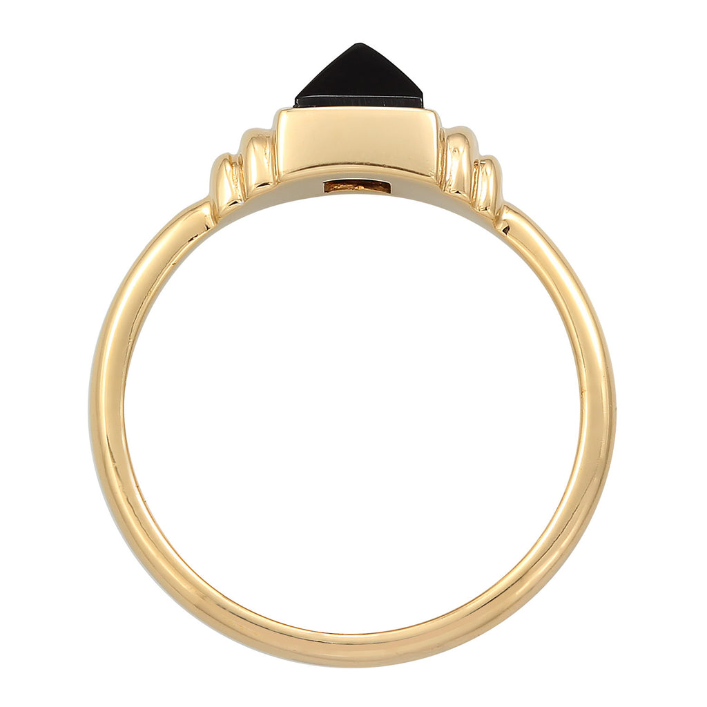 Gold Cincin Ring Perak 925 Lapis Emas Wanita Geometrik Onyx