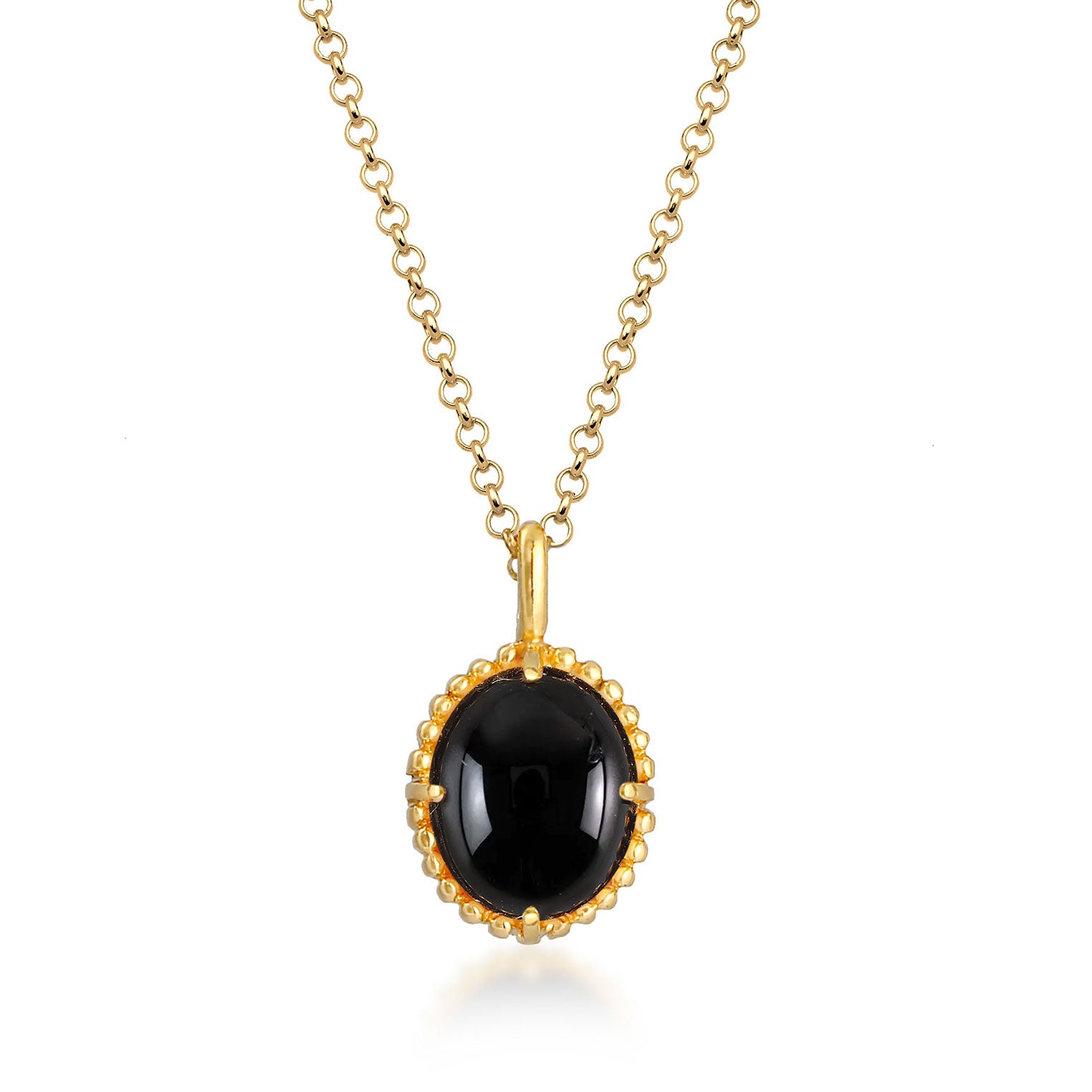 Gold Kalung Perhiasan Perak 925 Wanita Solitaire Pendant Oval Vintage Onyx Gold Plated