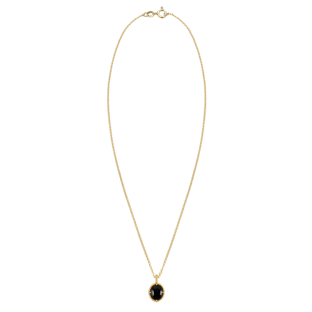 Gold Kalung Perhiasan Perak 925 Wanita Solitaire Pendant Oval Vintage Onyx Gold Plated