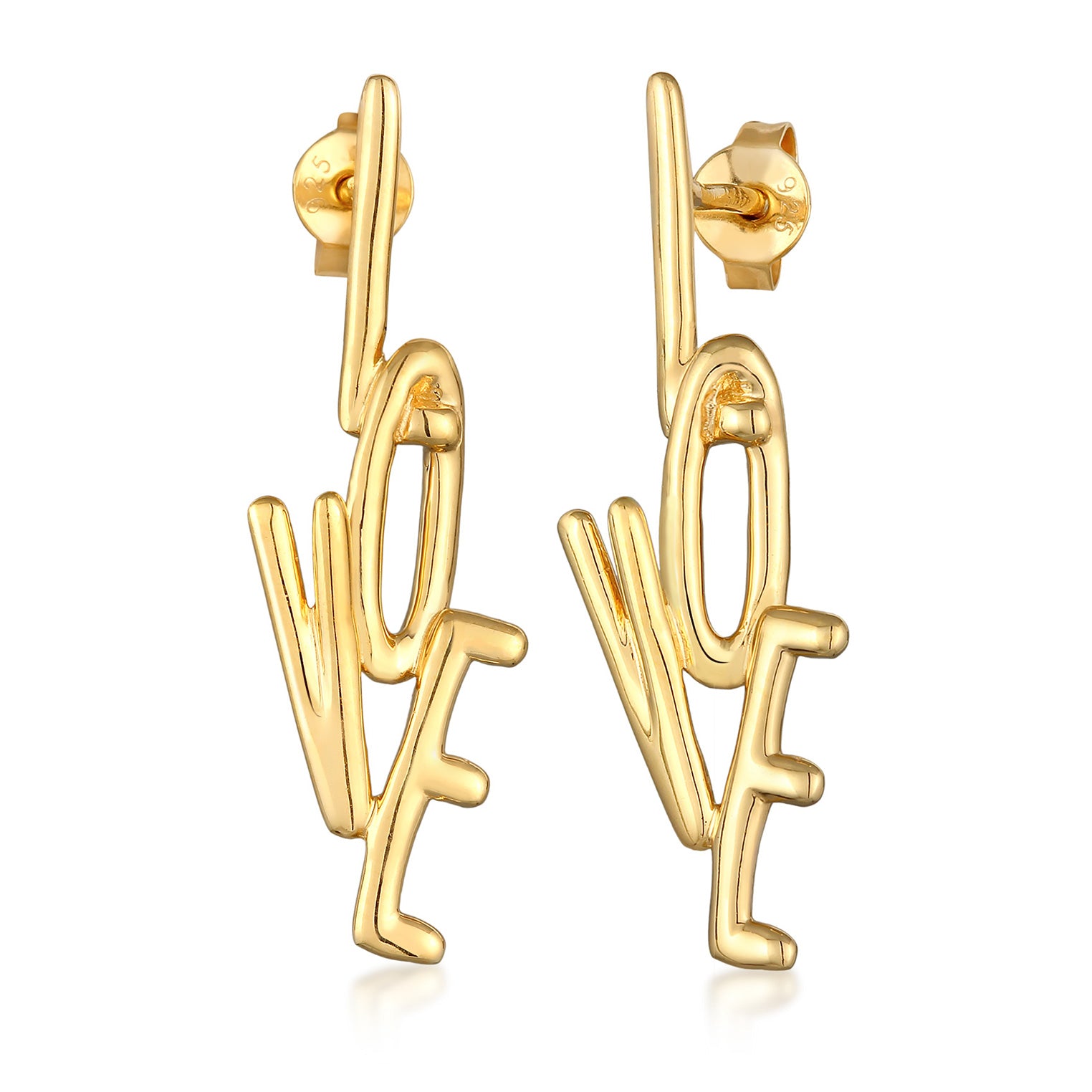 Gold Perhiasan Wanita Perak Asli - Silver Anting Stud Love Lapis Emas
