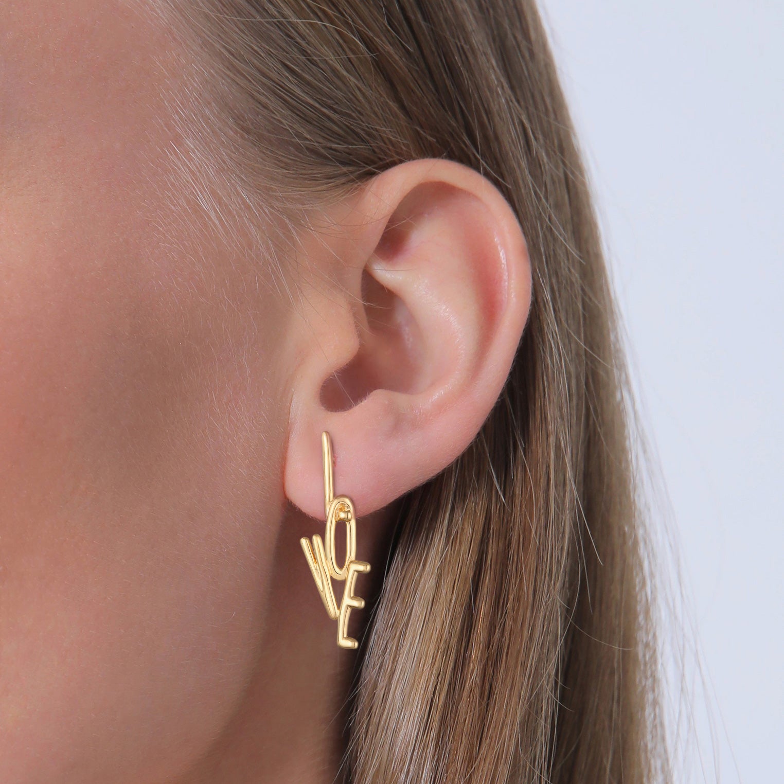 Gold Perhiasan Wanita Perak Asli - Silver Anting Stud Love Lapis Emas
