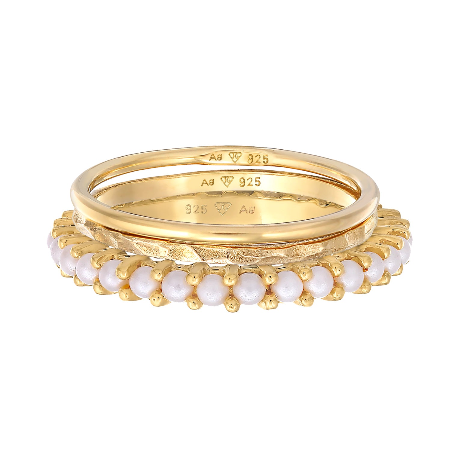 Gold Perhiasan Wanita Perak Asli - Silver Cincin Stack Band Trend Mutiara Gold Plated