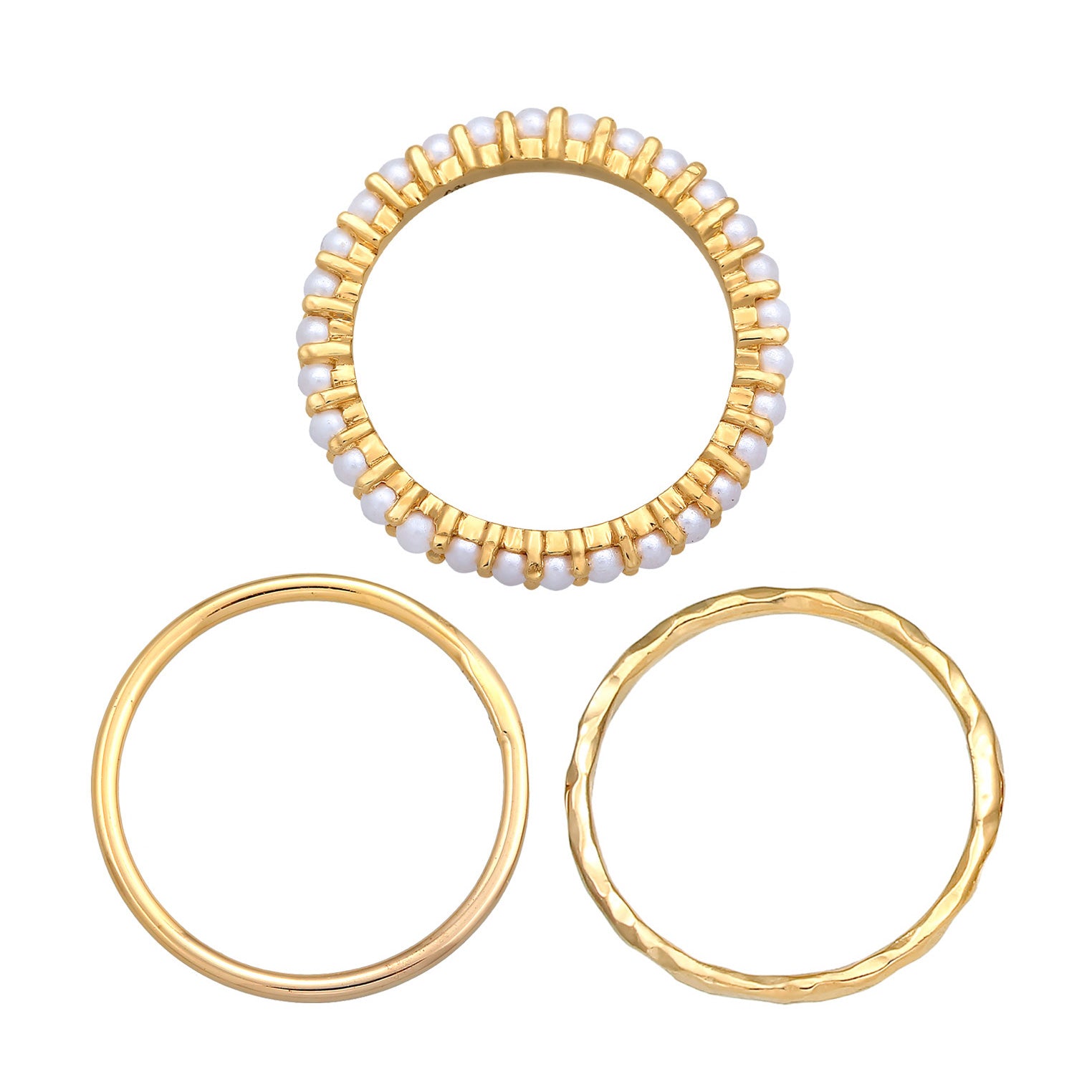 Gold Perhiasan Wanita Perak Asli - Silver Cincin Stack Band Trend Mutiara Gold Plated