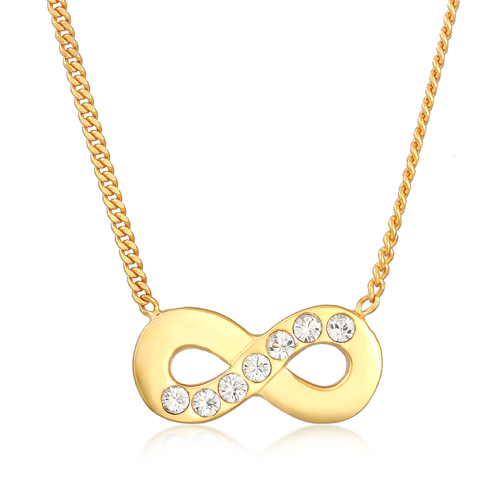 Ladies infinity pendant symbol with crystals in 925 sterling silver gold plated