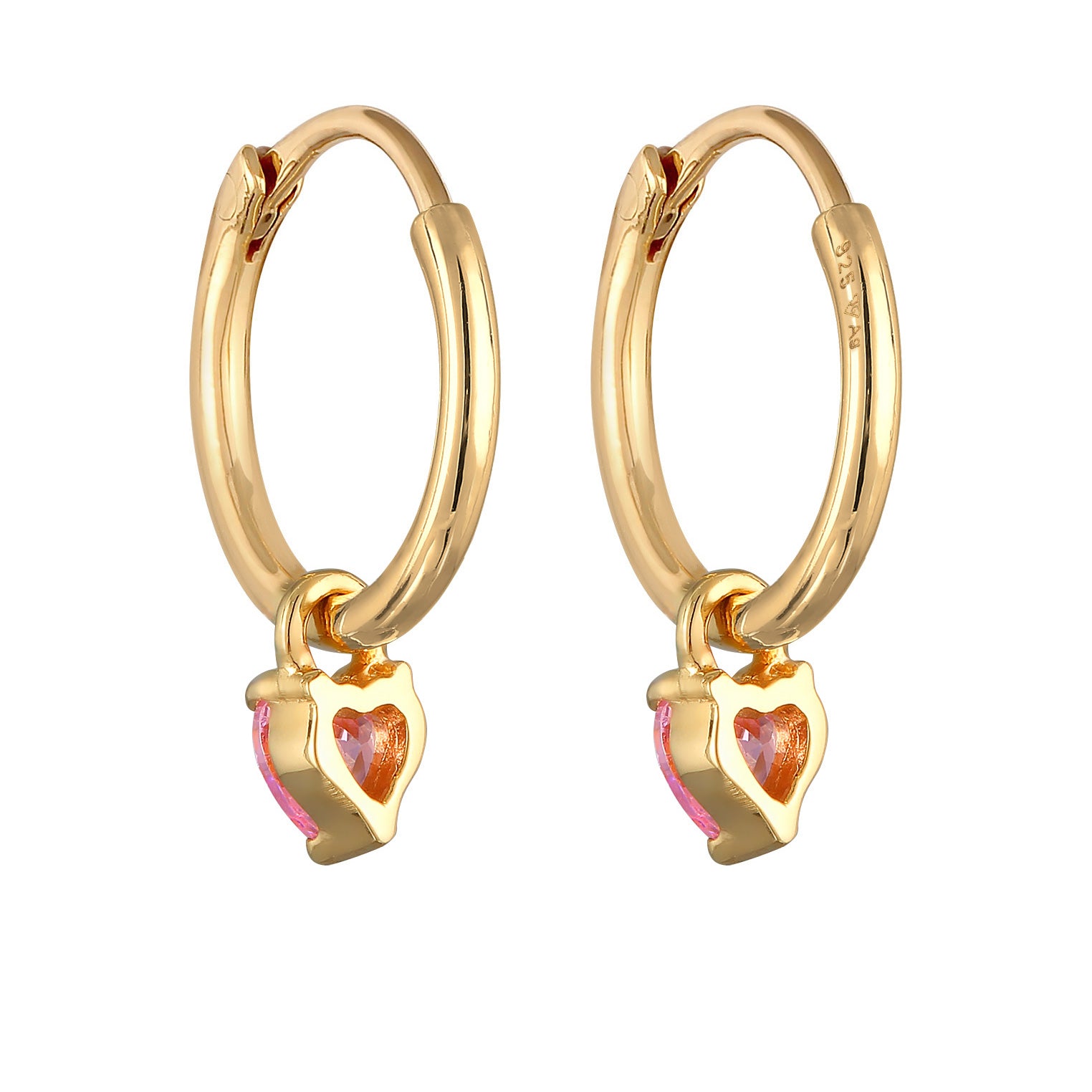 Gold Anting Perhiasan Perak 925 Wanita Creoles Heart Pendant Zirconia Crystals Pink Gold Plated