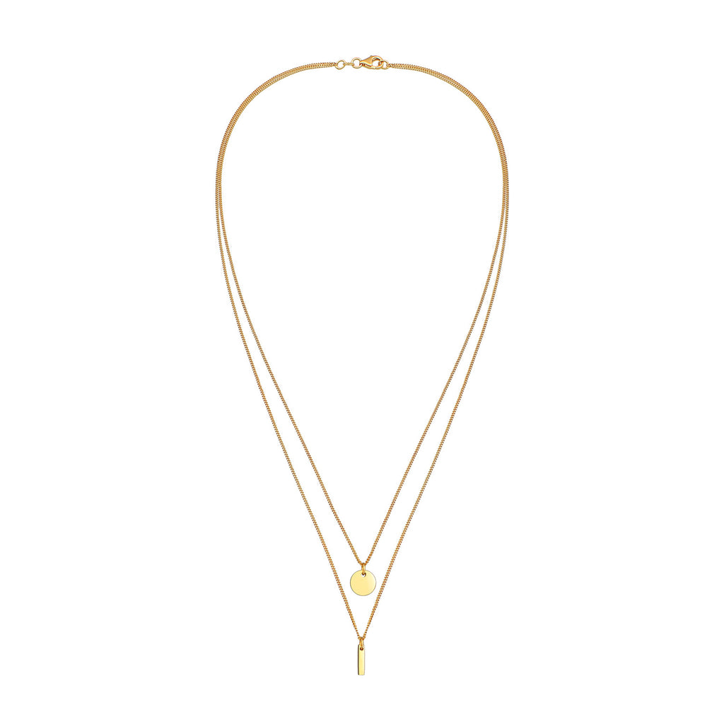 Gold Perhiasan Wanita Perak Asli - Silver Kalung Layer Circle Rod Pendant Geo Lapis Emas