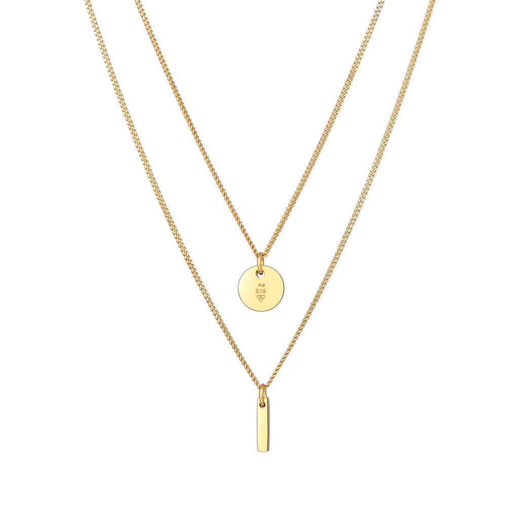 Gold Perhiasan Wanita Perak Asli - Silver Kalung Layer Circle Rod Pendant Geo Lapis Emas