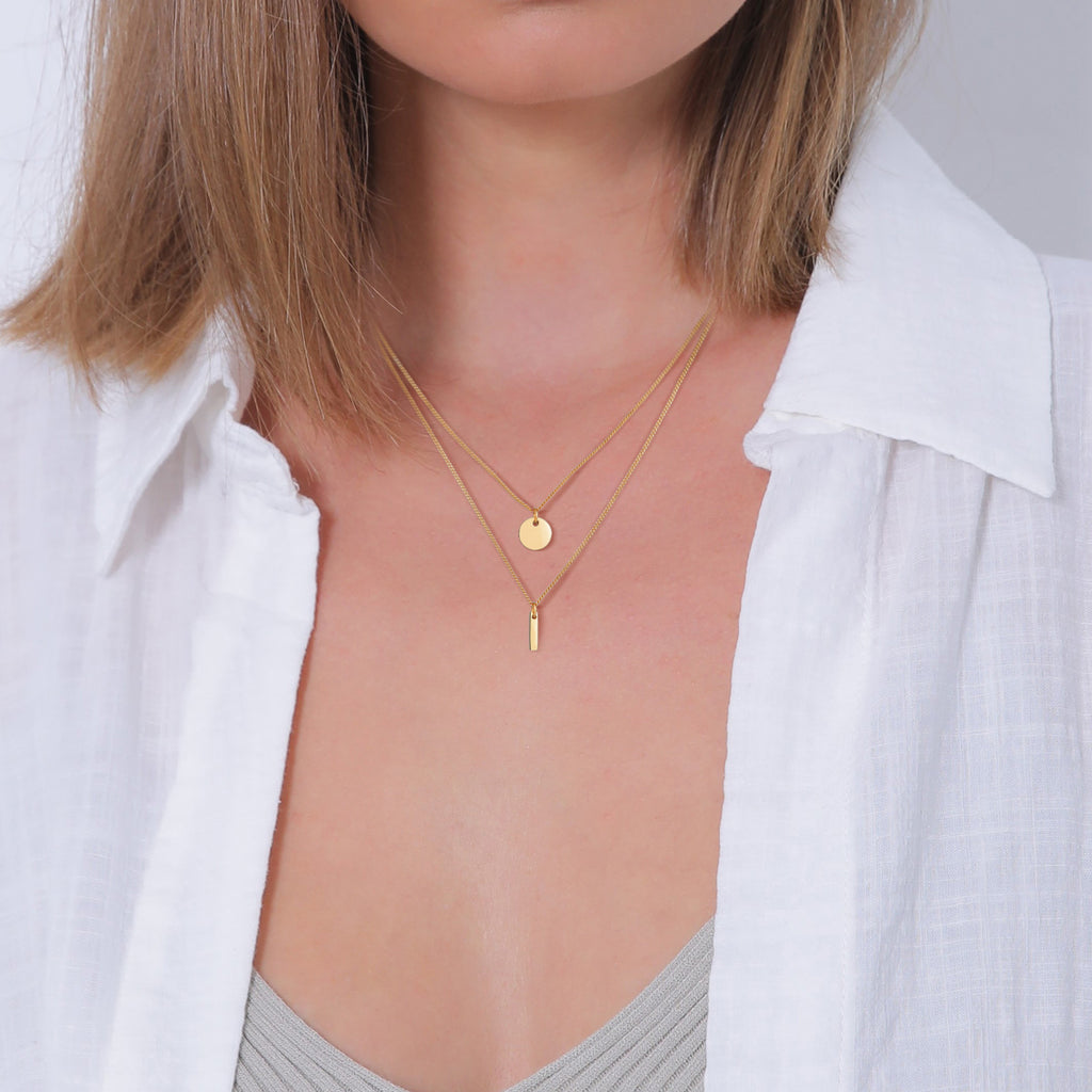 Gold - Elli | Geo Circle Bar Layered Necklace 925 Silver Gold Plated