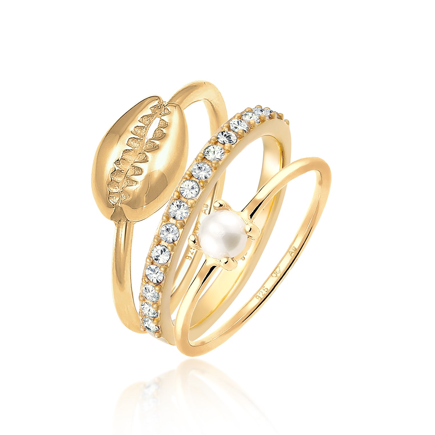 Cincin perak 925 lapis emas dengan mutiara elegan Elli Jewelry
