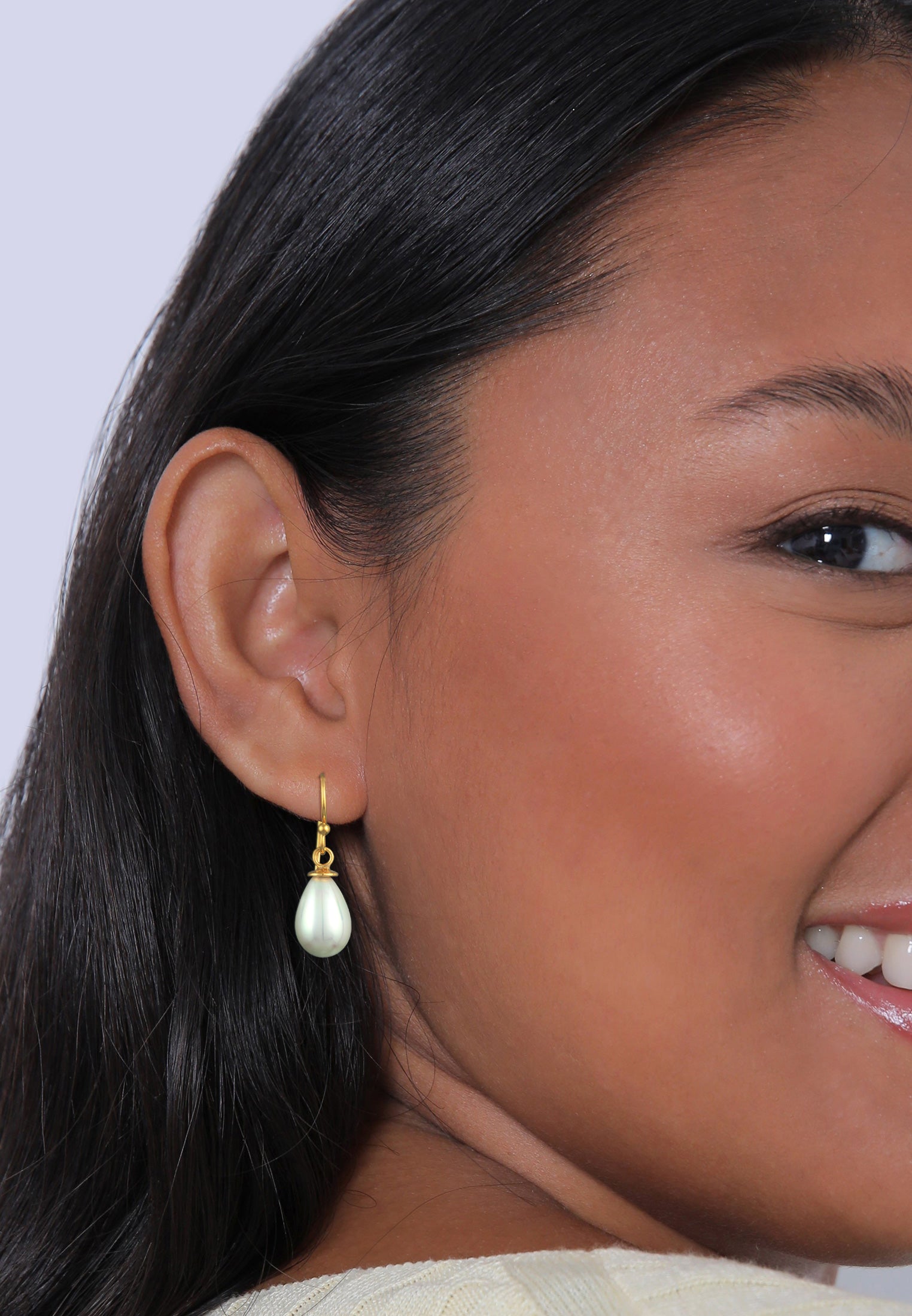 Gold Perhiasan Wanita Perak Asli - Silver Anting  Oval Classic Shell Core Pearl Gold Plated