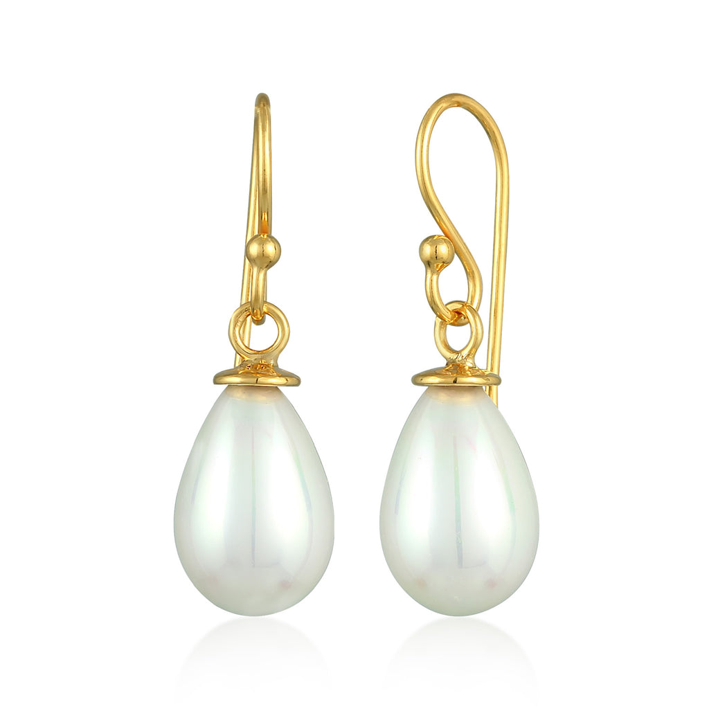 Gold Perhiasan Wanita Perak Asli - Silver Anting  Oval Classic Shell Core Pearl Gold Plated