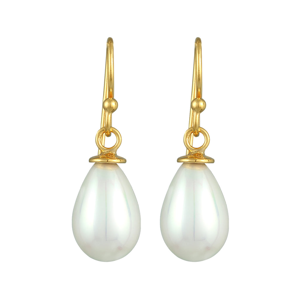 Gold Perhiasan Wanita Perak Asli - Silver Anting  Oval Classic Shell Core Pearl Gold Plated