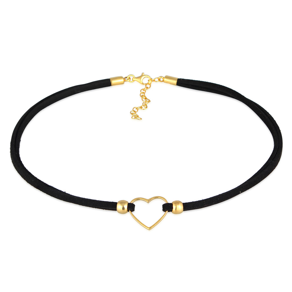 Gold Kalung Perhiasan Perak 925 Wanita Choker Heart Love Gold Plated