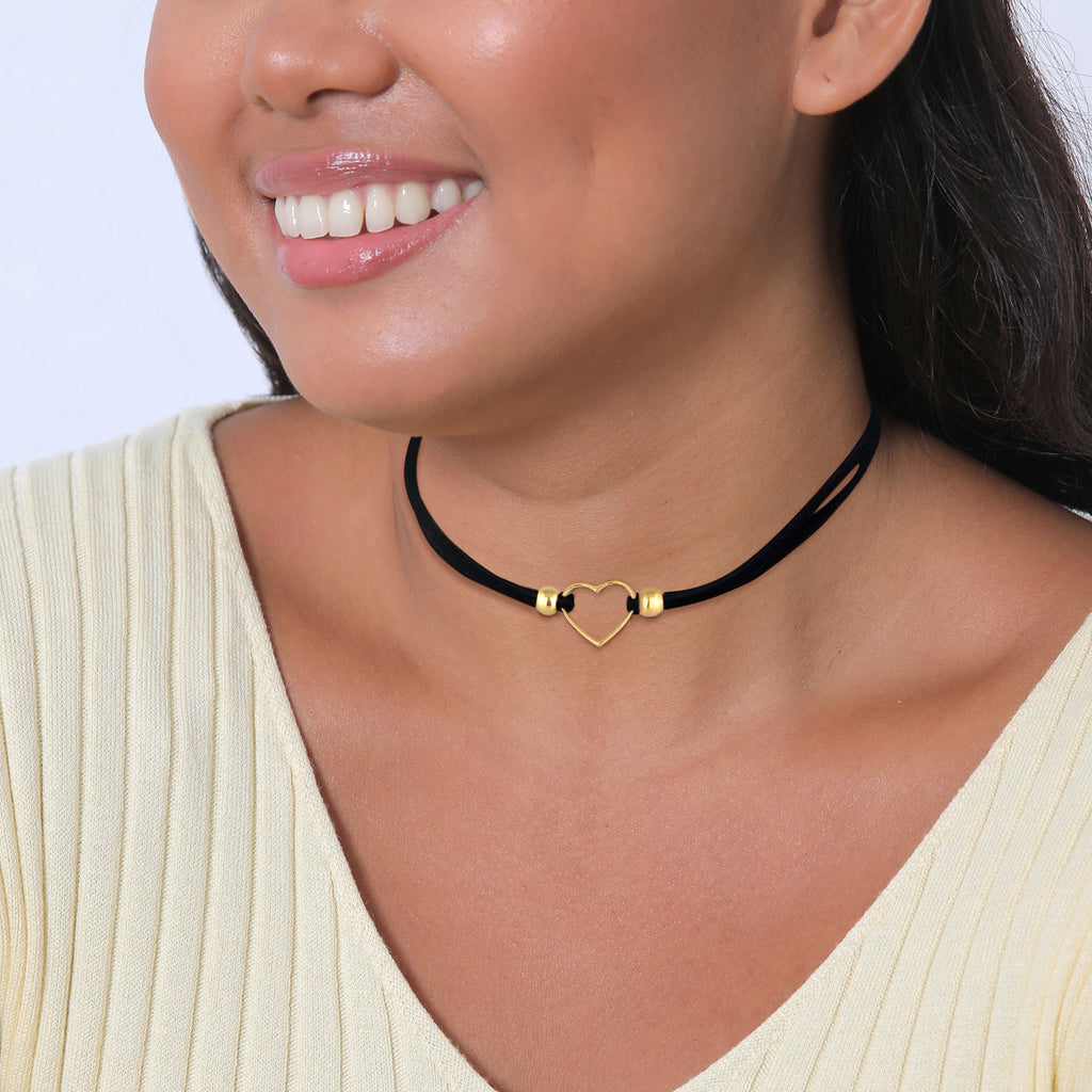 Gold Kalung Perhiasan Perak 925 Wanita Choker Heart Love Gold Plated