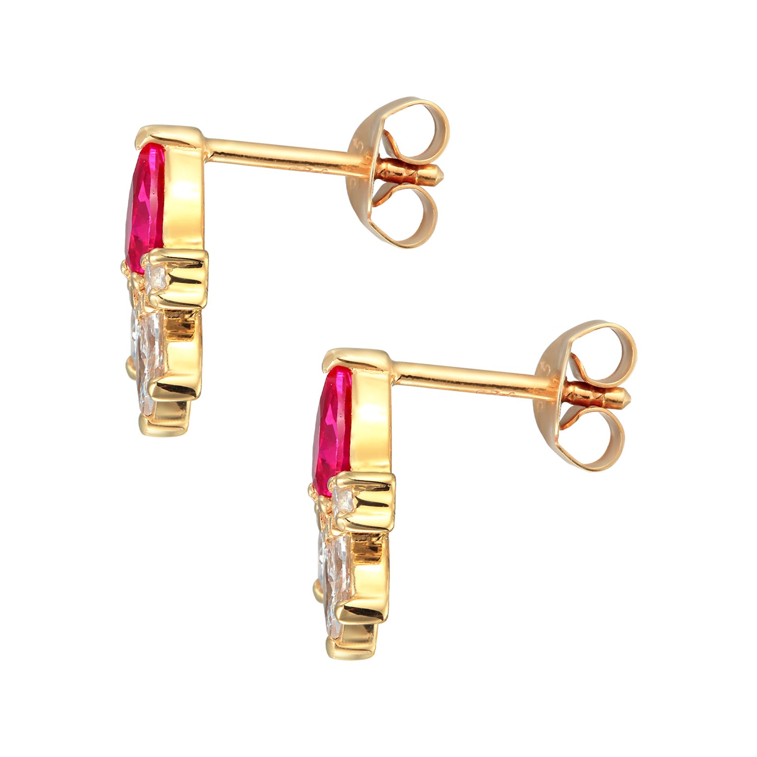 Gold Perhiasan Wanita Perak Asli - Silver Anting Stud Glamorous Zirconia Crystals And Synthetic Ruby Lapis Emas