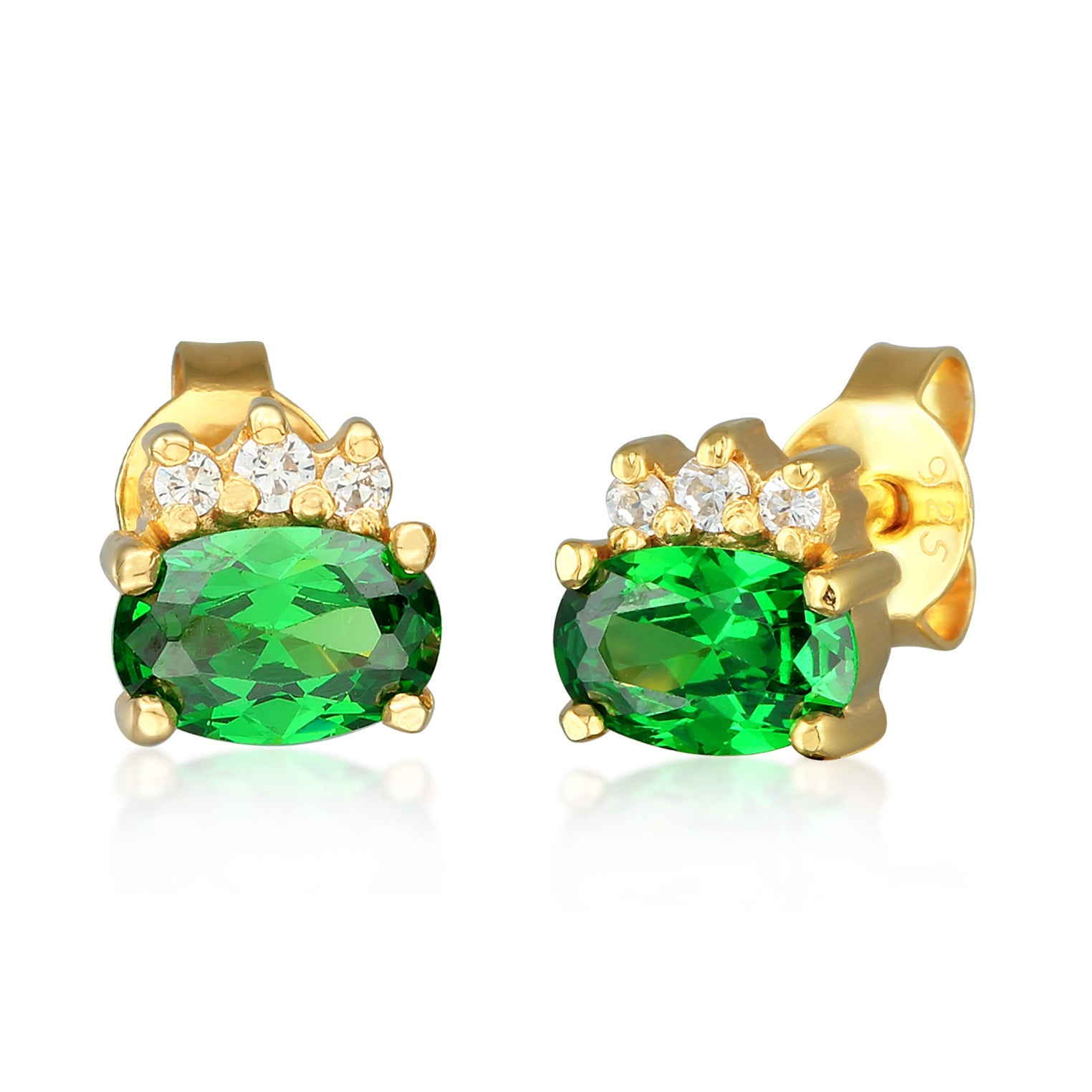 Gold Perhiasan Wanita Perak Asli - Silver Anting Stud Classic  Zirconia Crystals Green Gold Plated