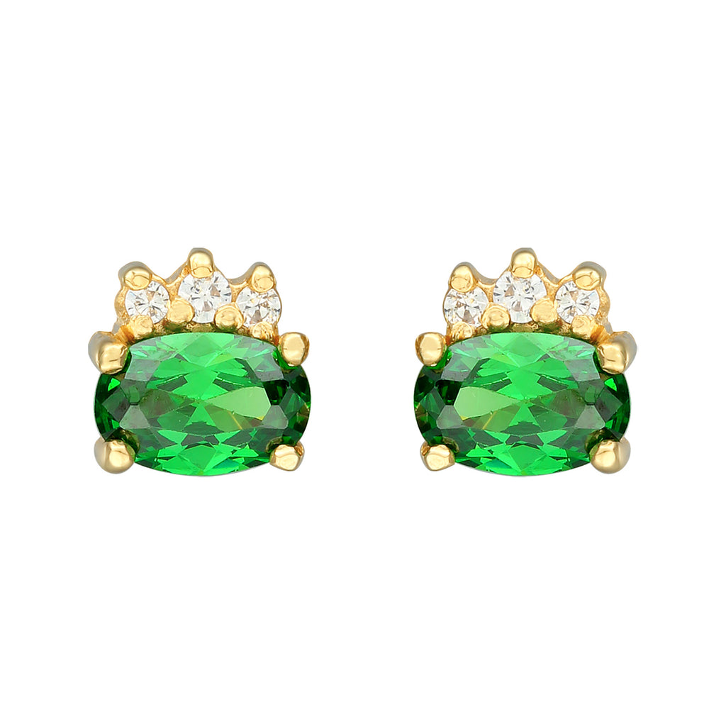 Gold Perhiasan Wanita Perak Asli - Silver Anting Stud Classic  Zirconia Crystals Green Gold Plated