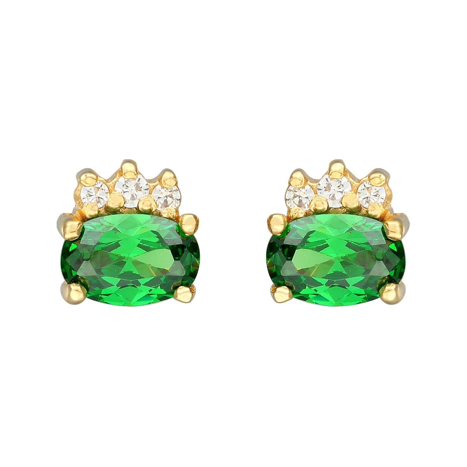 Gold Perhiasan Wanita Perak Asli - Silver Anting Stud Classic  Zirconia Crystals Green Gold Plated