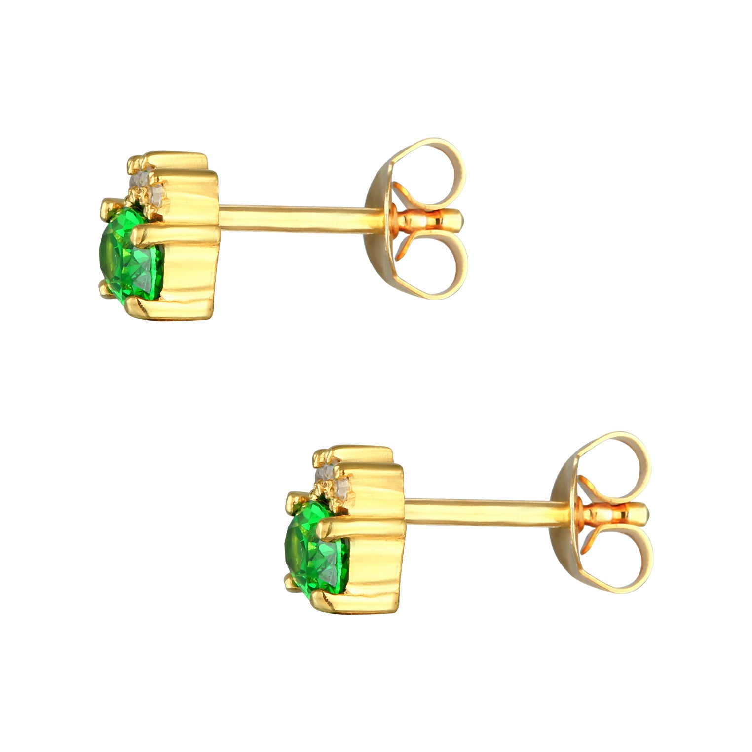 Gold Perhiasan Wanita Perak Asli - Silver Anting Stud Classic  Zirconia Crystals Green Gold Plated