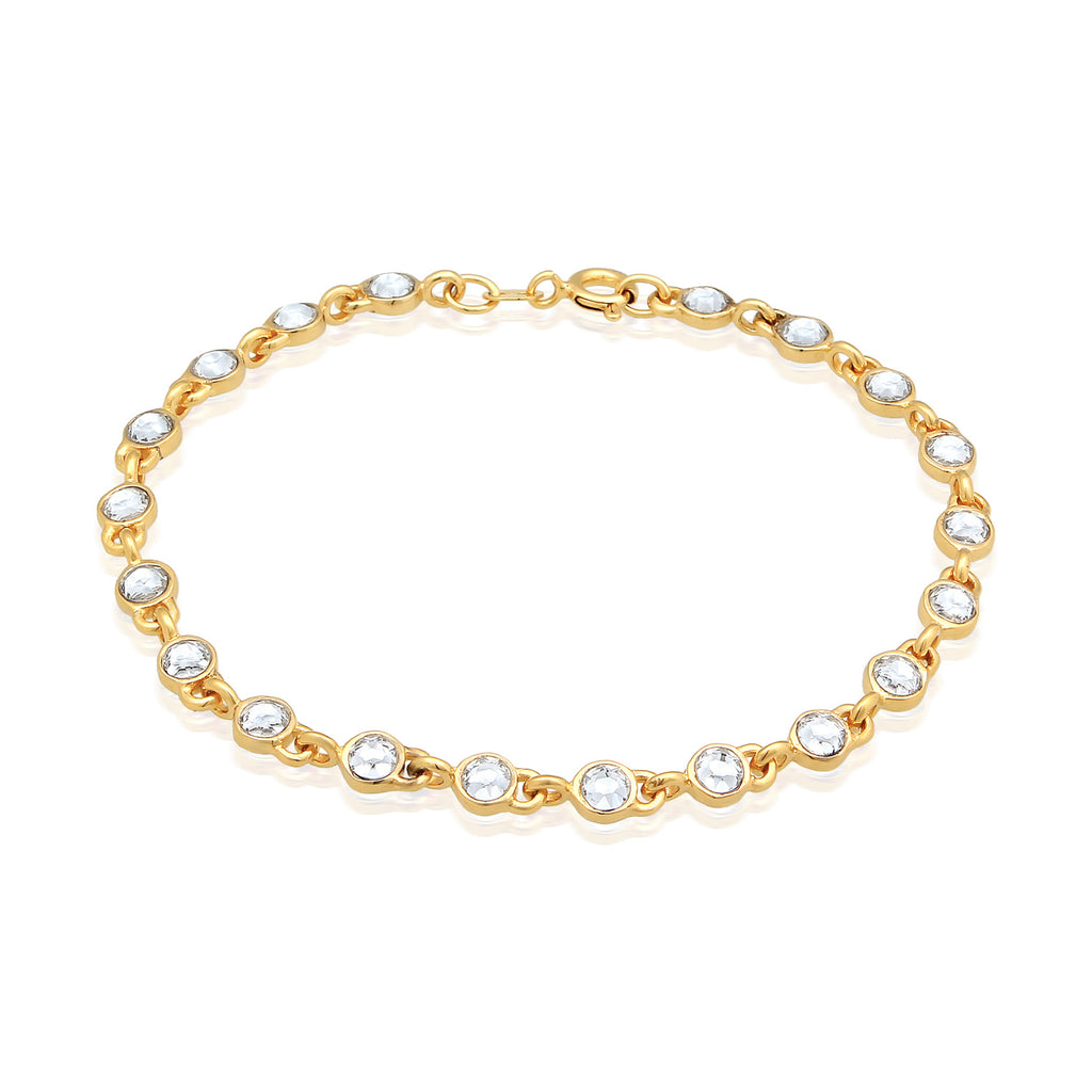 Gold Perhiasan Wanita Perak Asli - Silver Gelang Tennis Classic Trend Crystals Lapis Emas