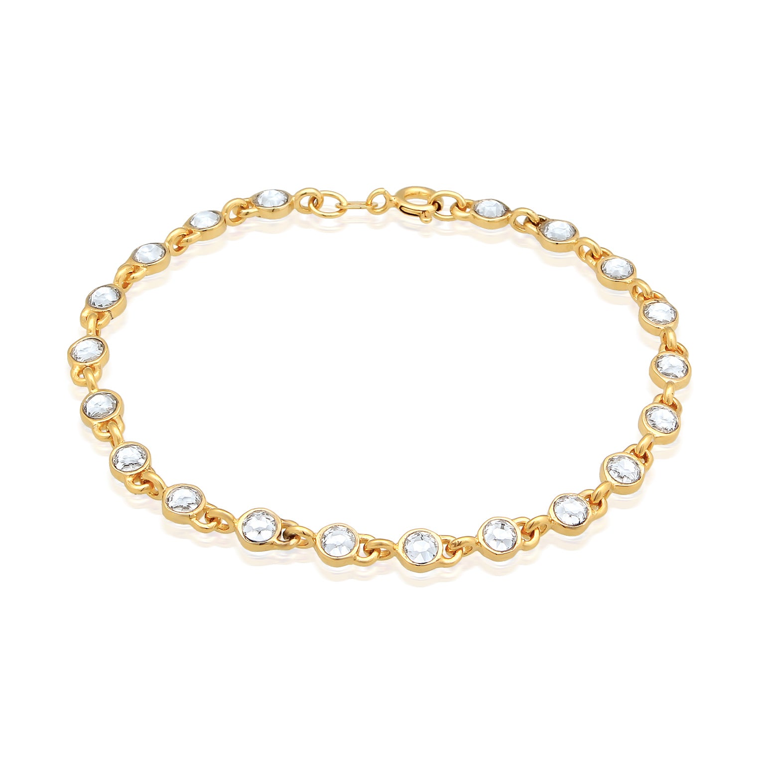 Gold Perhiasan Wanita Perak Asli - Silver Gelang Tennis Classic Trend Crystals Lapis Emas