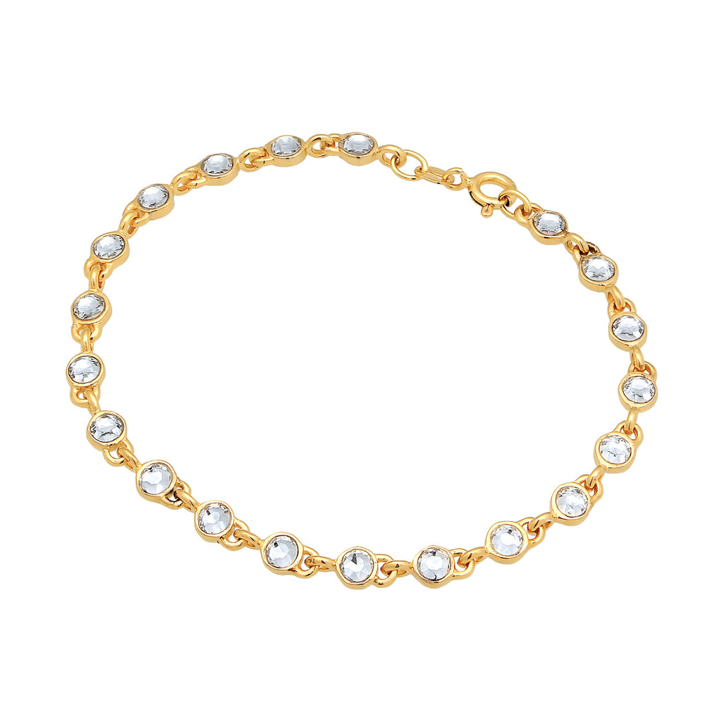 Gold Perhiasan Wanita Perak Asli - Silver Gelang Tennis Classic Trend Crystals Lapis Emas